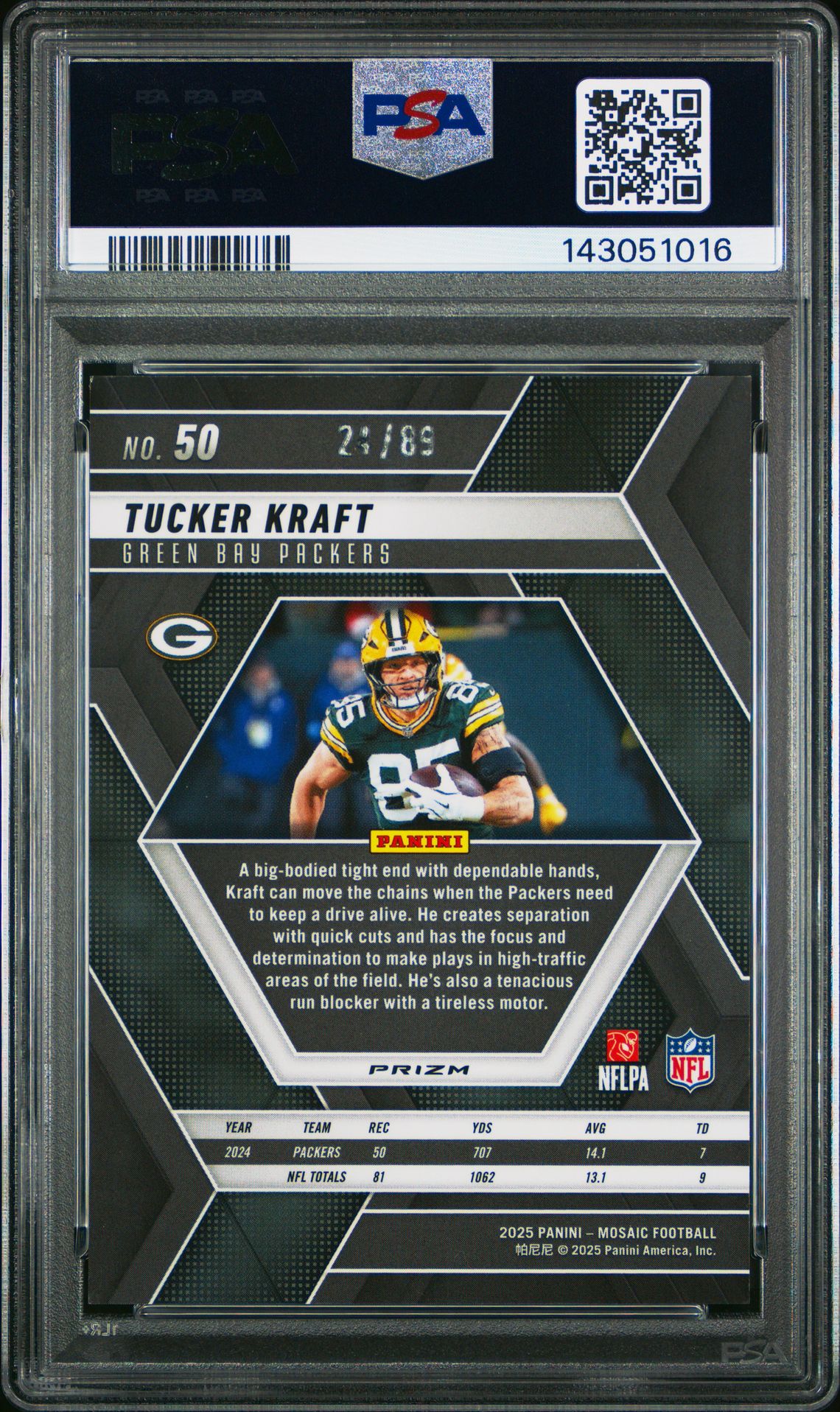 2025 Panini Mosaic Tucker Kraft #50 (Fusion Red & Yellow Choice) Gem Mt 10 back