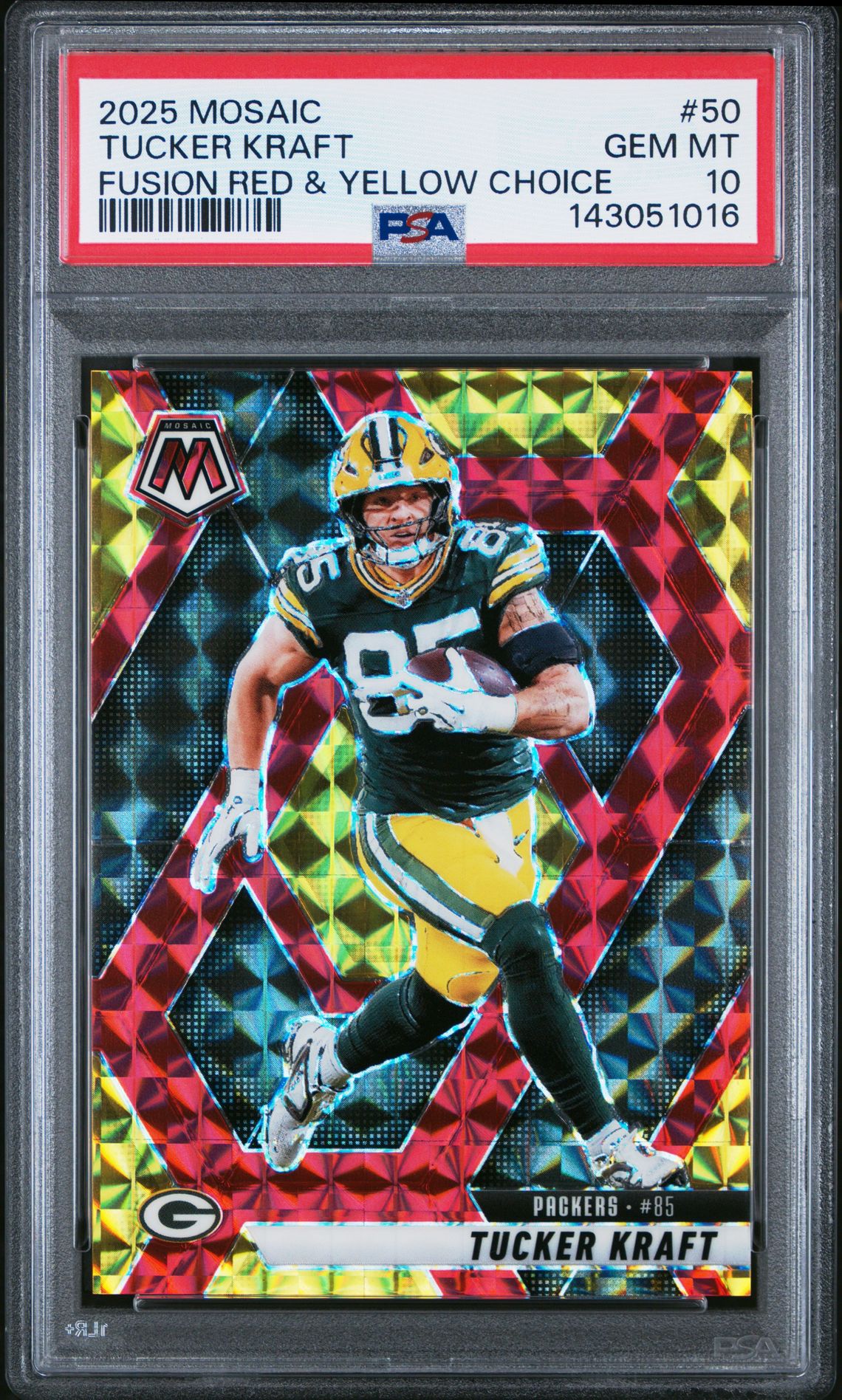 2025 Panini Mosaic Tucker Kraft #50 (Fusion Red & Yellow Choice) Gem Mt 10 front