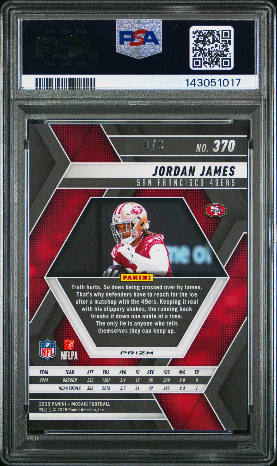 2025 Panini Mosaic Jordan James #370 (Black Gold Choice) Gem Mt 10 back