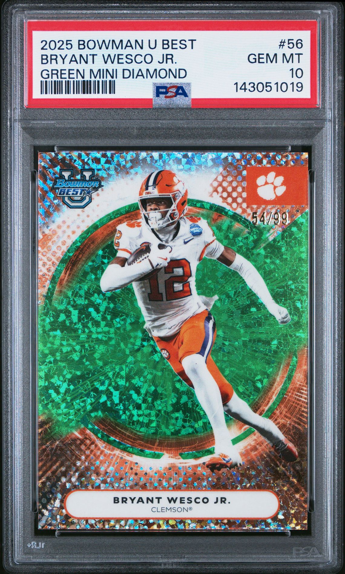 2025 Bowman Best University Bryant Wesco Jr. #56 (Green Mini Diamond) Gem Mt 10 front
