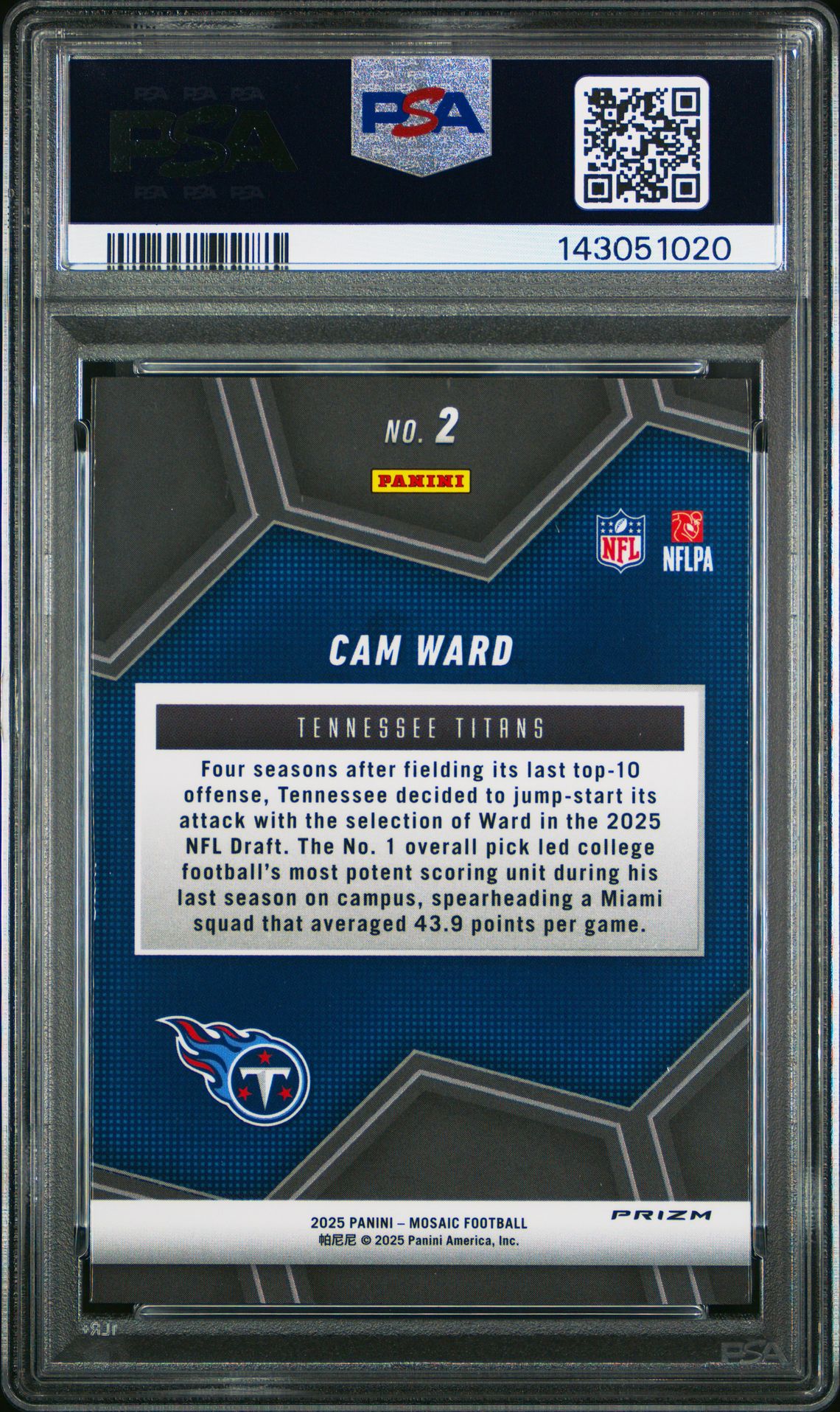 2025 Panini Mosaic Overdrive Cam Ward #2 (Overdrive-Silver) Mint 9 back