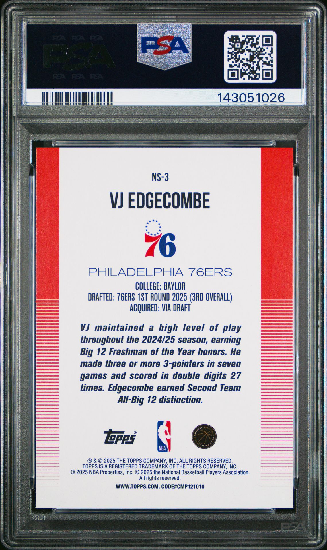 2025 Topps New School Vj Edgecombe #Ns-3 Gem Mt 10 back