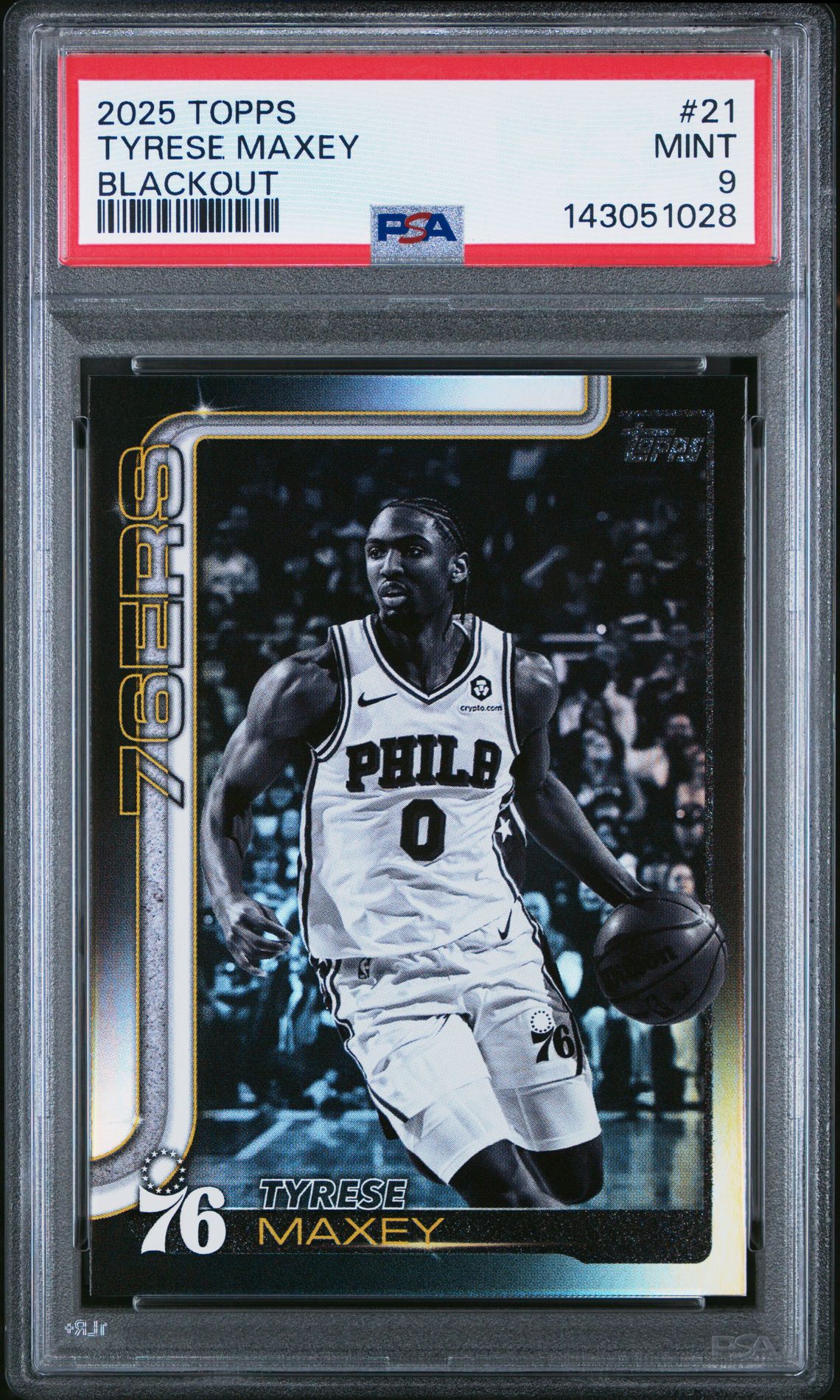 2025 Topps Tyrese Maxey #21 (Blackout) Mint 9 front