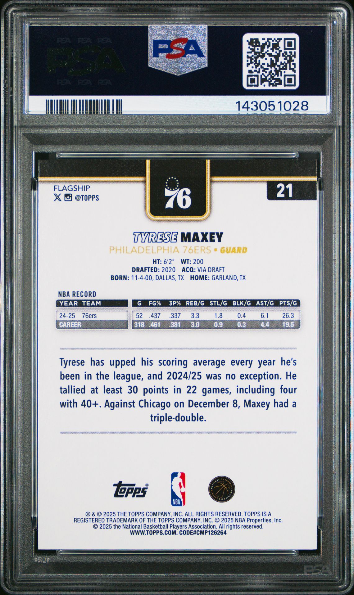 2025 Topps Tyrese Maxey #21 (Blackout) Mint 9 back