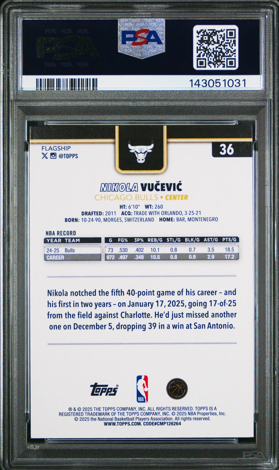 2025 Topps Nikola Vucevic #36 (Blackout) Mint 9 back