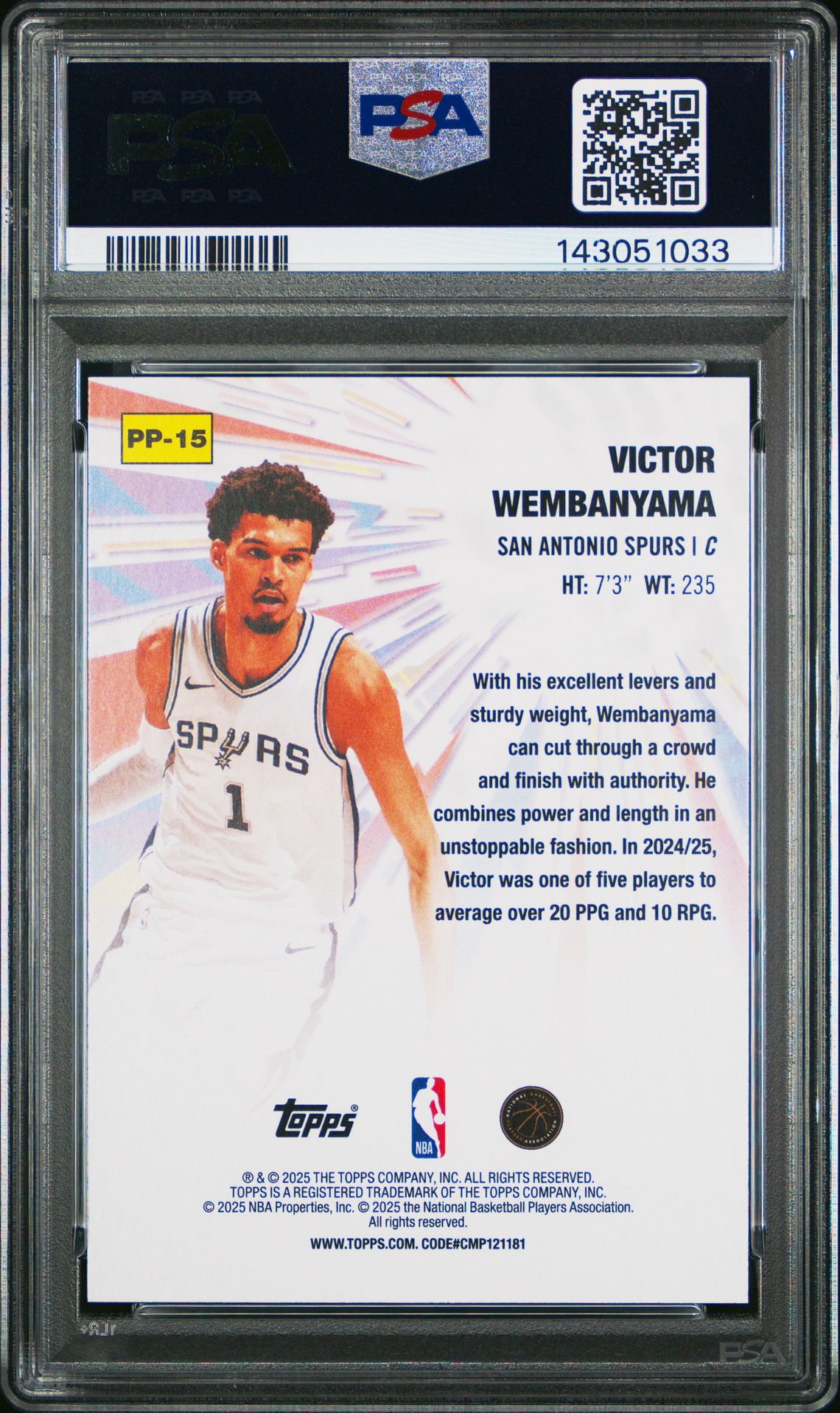 2025 Topps Power Players Victor Wembanyama #Pp-15 Gem Mt 10 back