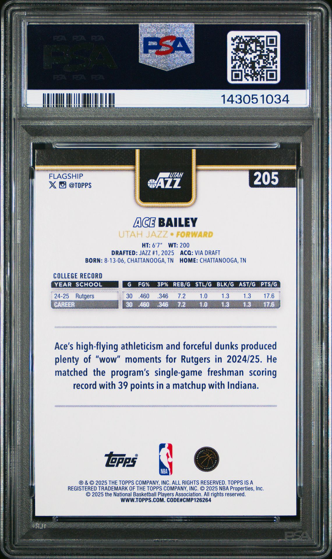 2025 Topps Ace Bailey #205 (Blackout) Mint 9 back