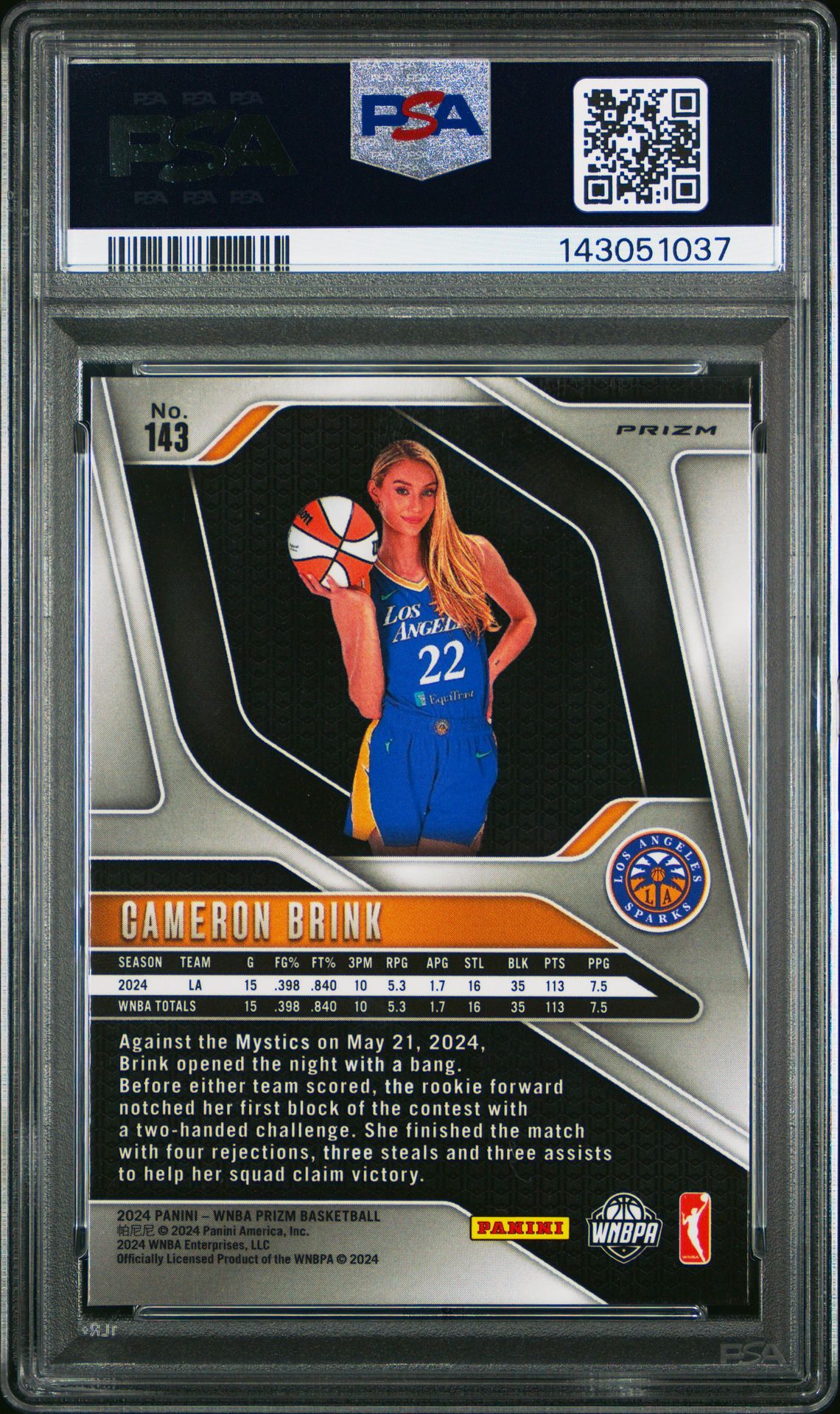 2024 Panini Prizm Wnba Cameron Brink #143 (Silver Prizm) Mint 9 back