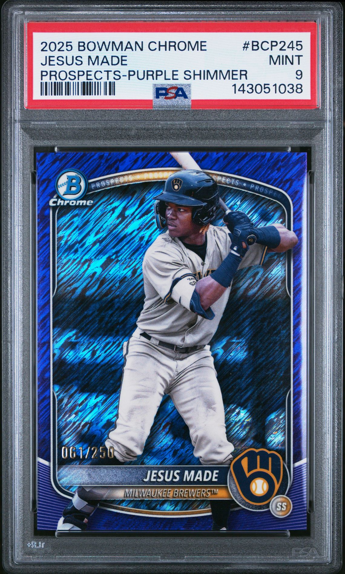 2025 Bowman Chrome Prospects Jesus Made #Bcp245 (Prospects-Purple Shimmer) Mint 9 front