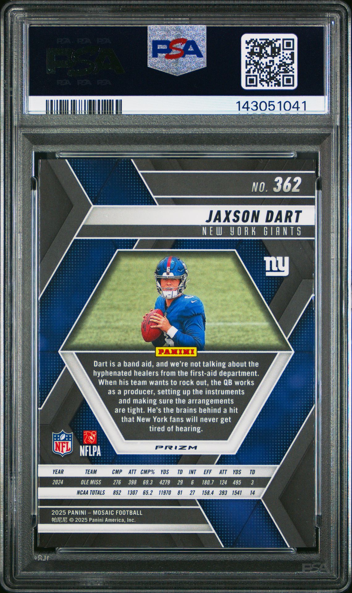 2025 Panini Mosaic Jaxson Dart #362 (Mosaic) Gem Mt 10 back