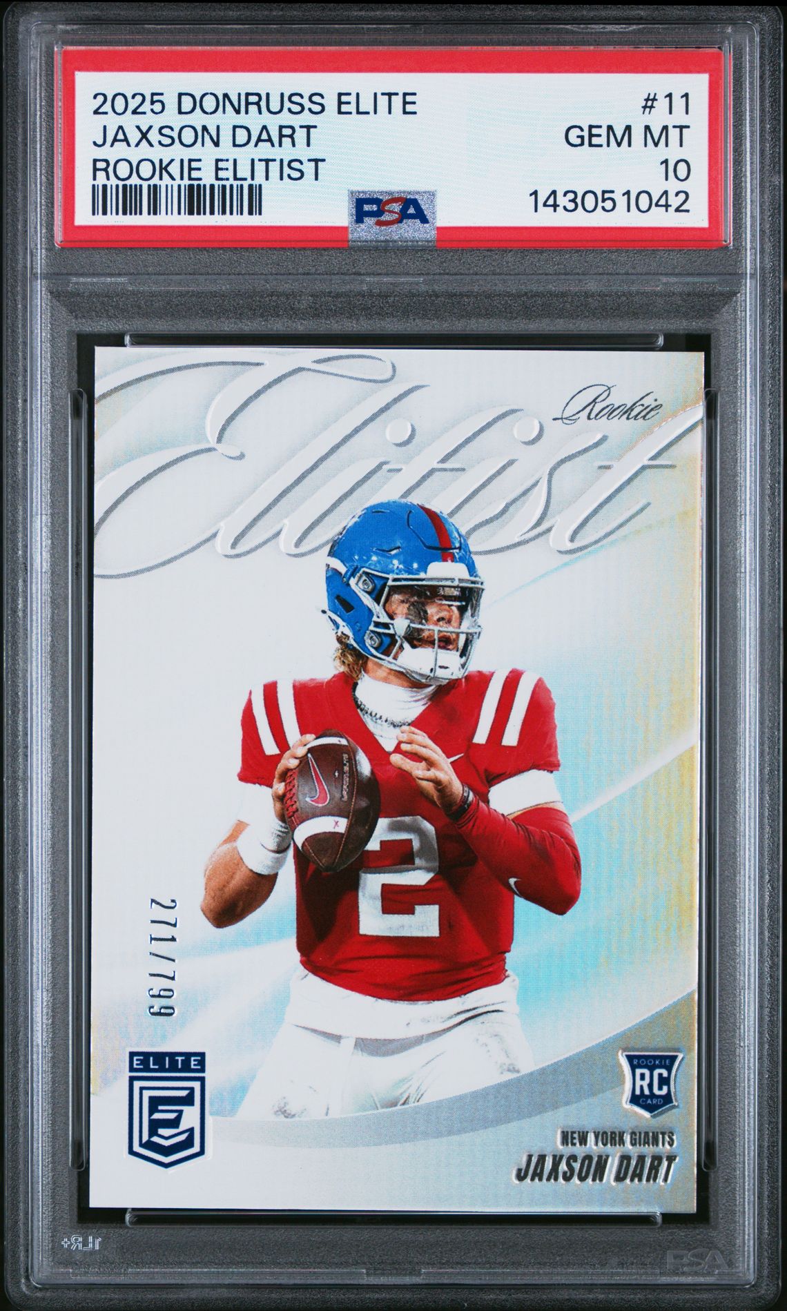 2025 Panini Donruss Elite Rookie Elitist Jaxson Dart #11 Gem Mt 10 front