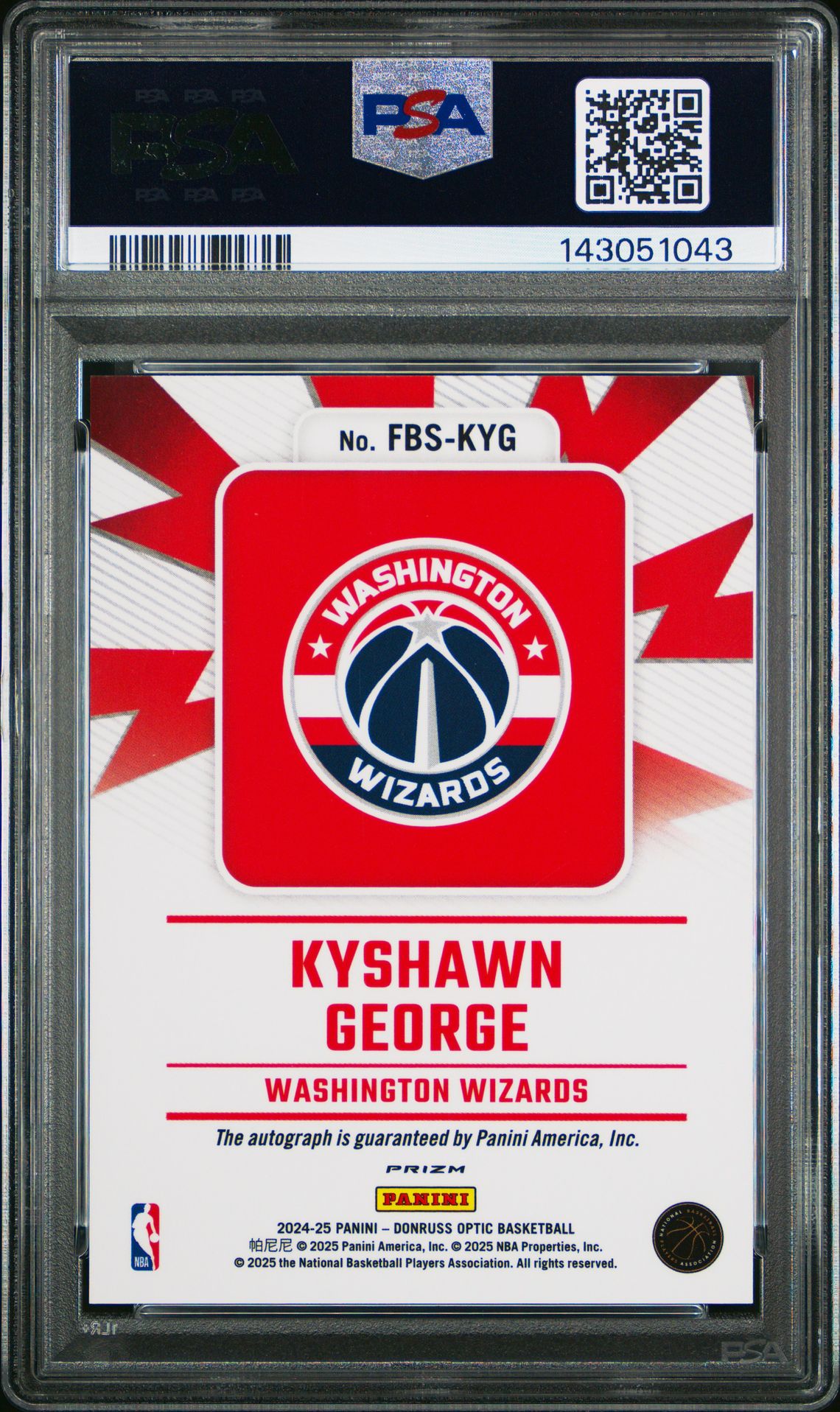2024 Panini Donruss Optic Fast Break Signatures Kyshawn George #Fbs-Kyg Gem Mt 10 back