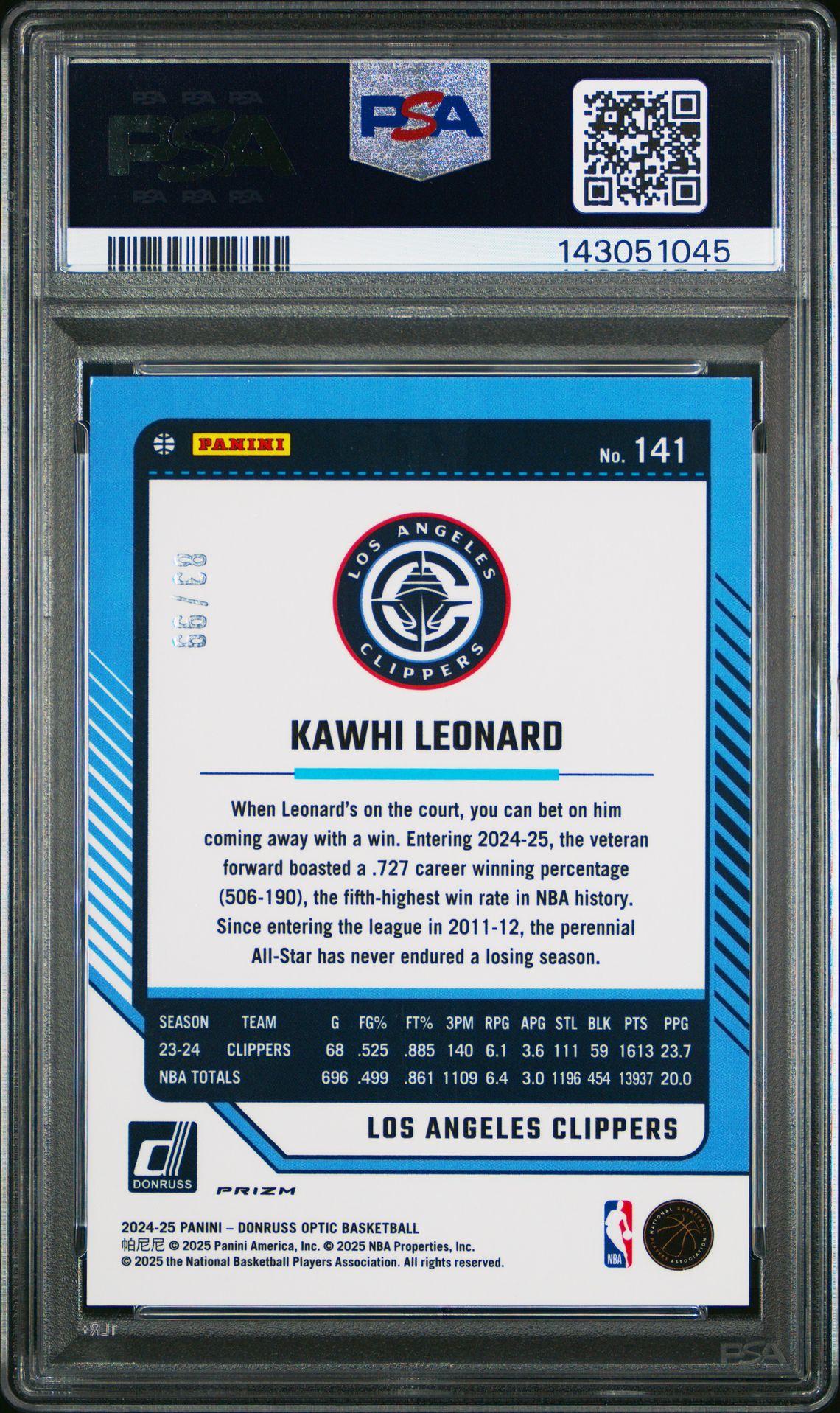 2024 Panini Donruss Optic Kawhi Leonard #141 (Purple Fast Break) Mint 9 back