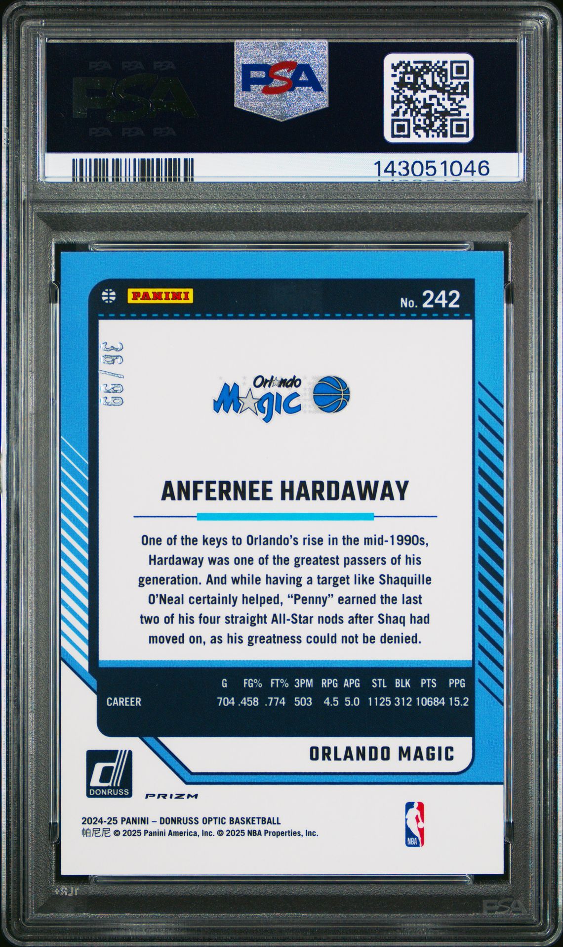 2024 Panini Donruss Optic Anfernee Hardaway #242 (Purple Fast Break) Gem Mt 10 back