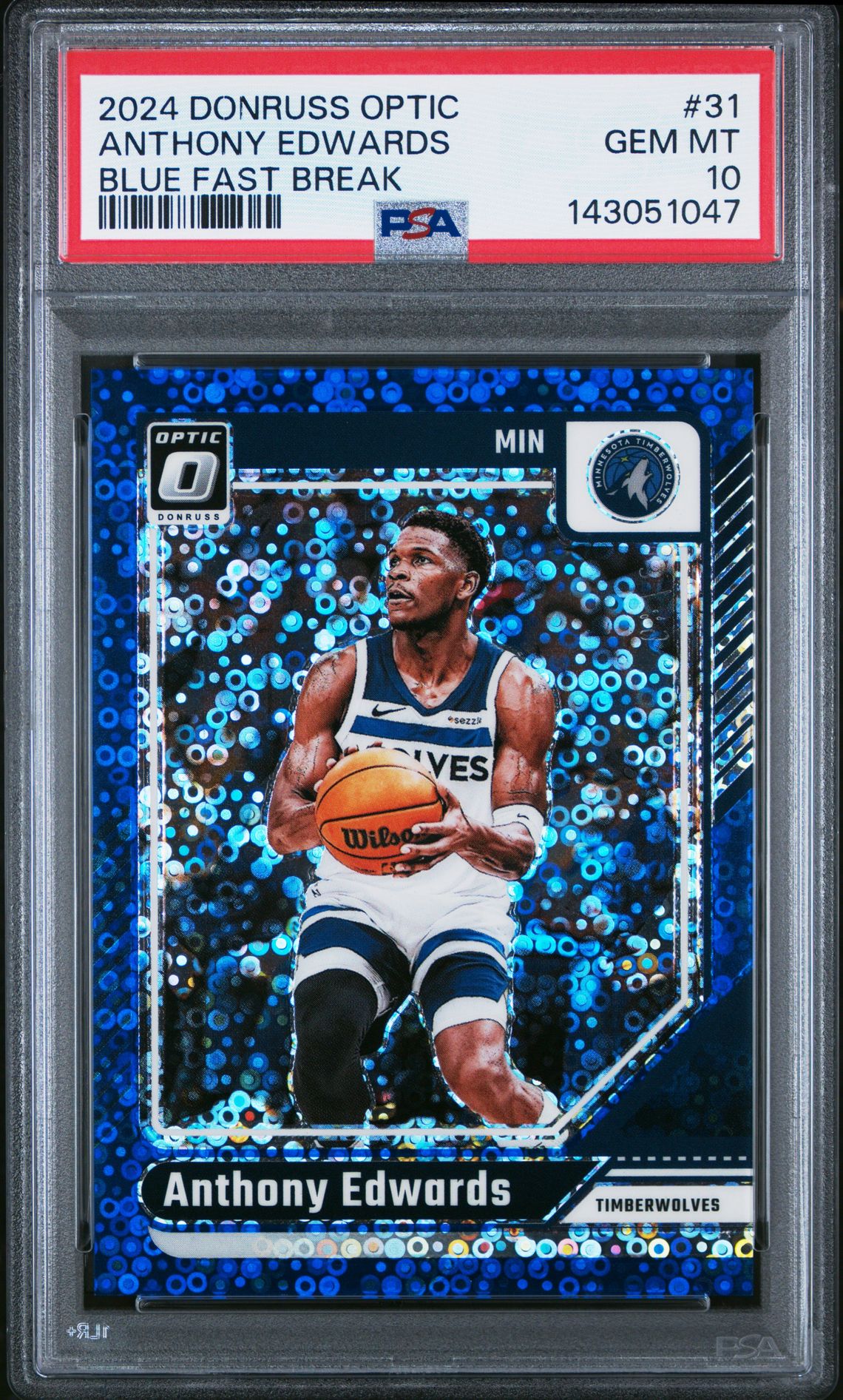 2024 Panini Donruss Optic Anthony Edwards #31 (Blue Fast Break) Gem Mt 10 front