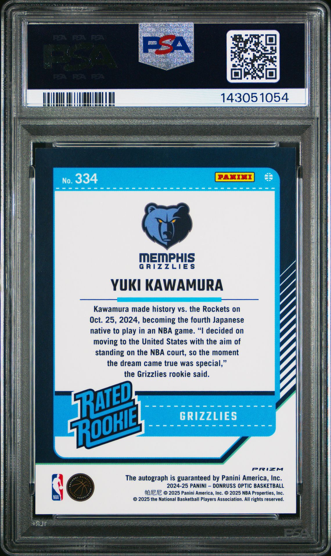 2024 Panini Donruss Optic Yuki Kawamura #334 (Signature-Fast Break) Mint 9 back