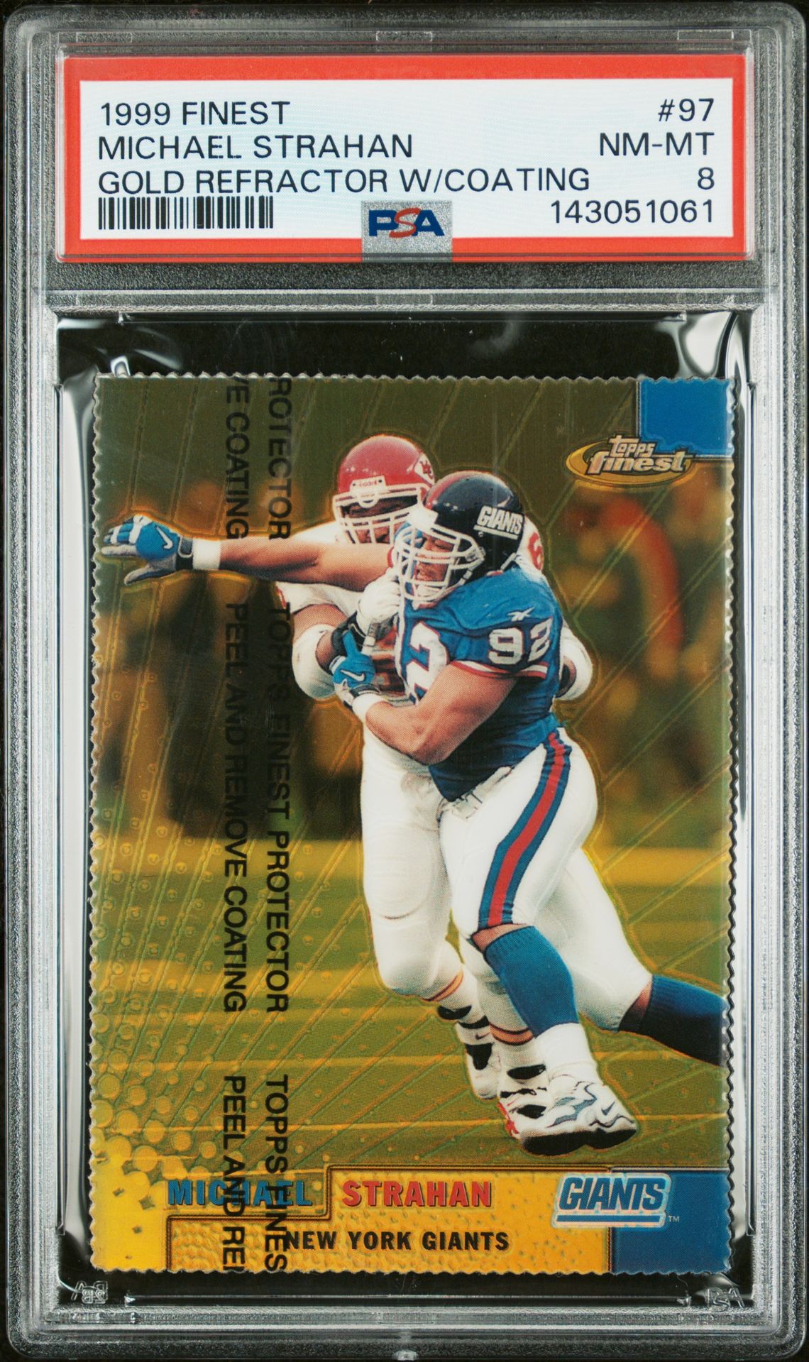 1999 Finest Michael Strahan #97 (Gold Refractor W/Coating) Nm-Mt 8 front