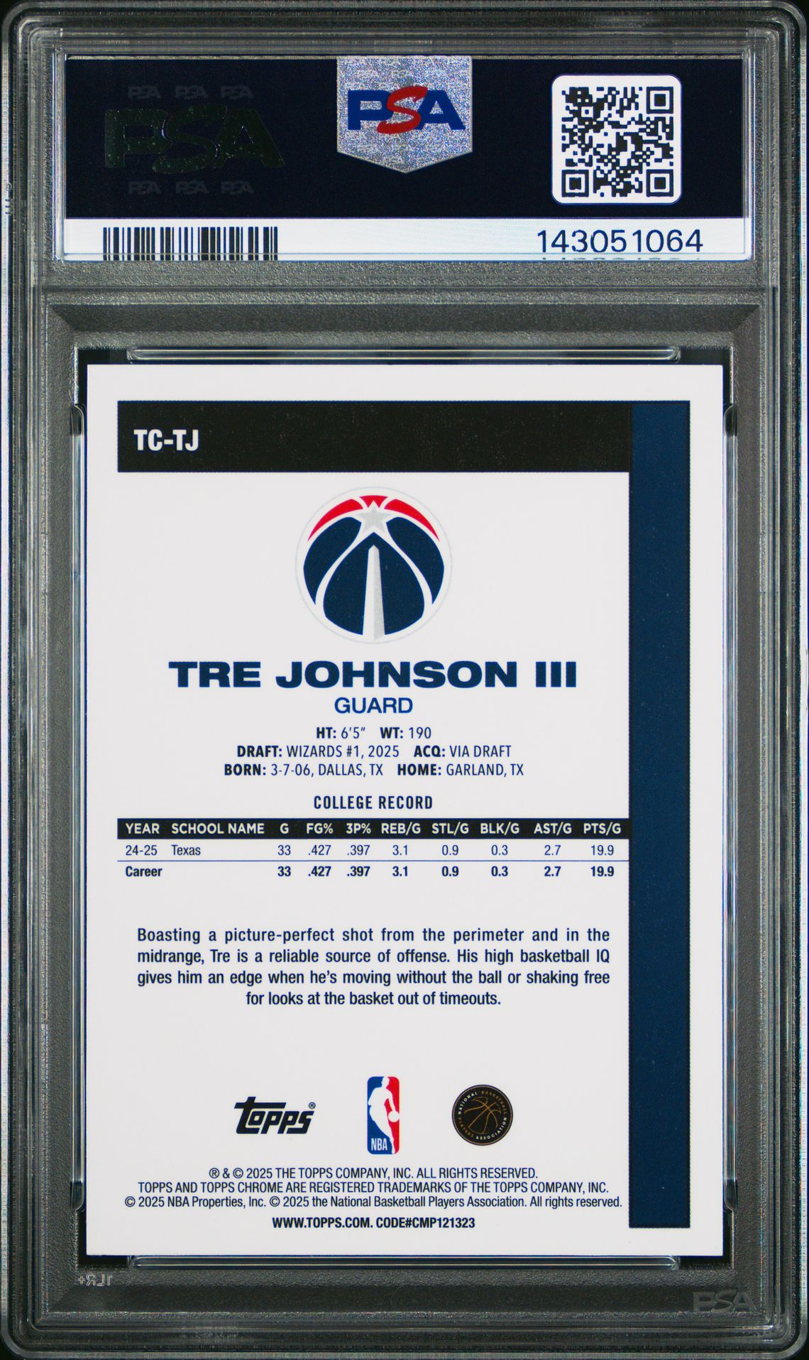 2025 Topps Silver Pack 1980-81 Topps Chrome Basketball Tre Johnson Iii #Tc-Tj (Blue) Gem Mt 10 back