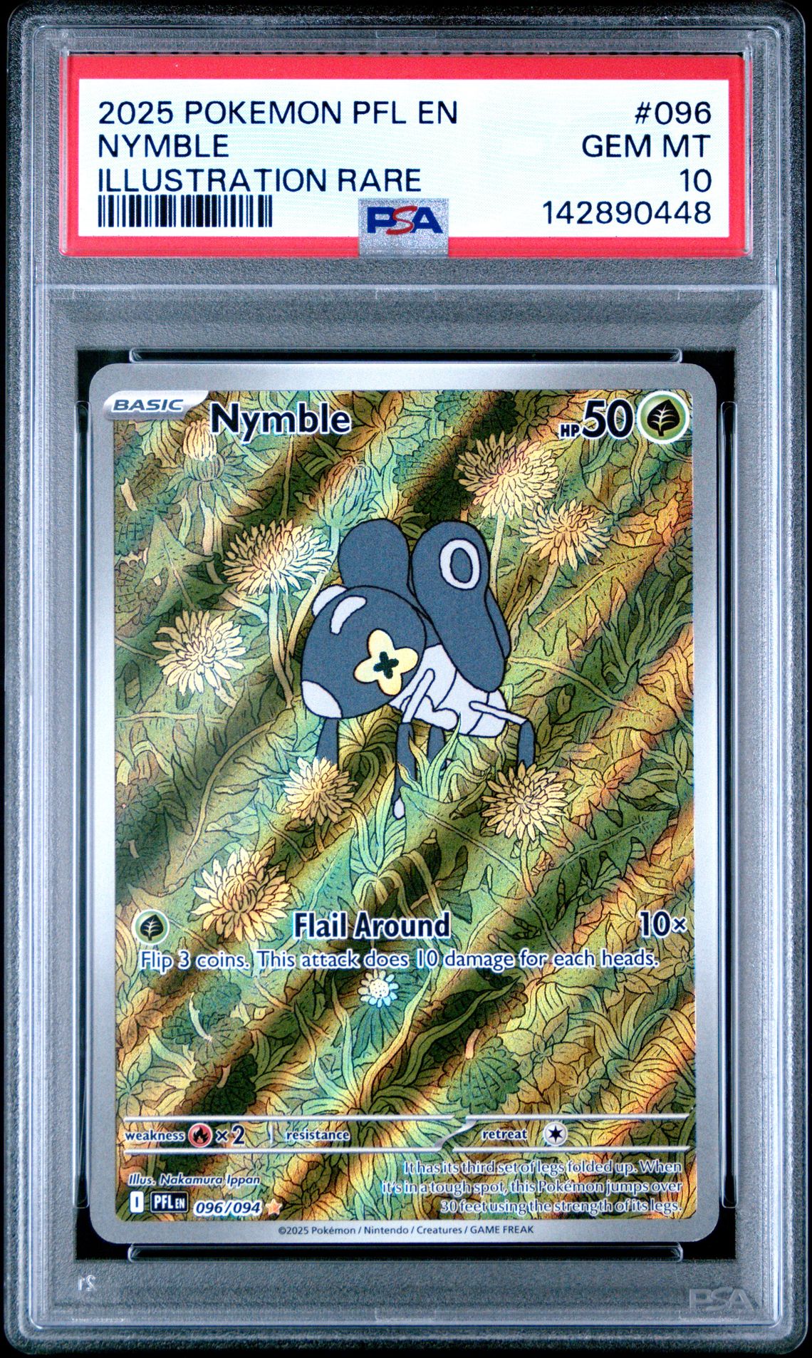 2025 Pokemon Pfl En-Phantasmal Flames Nymble #096 (Illustration Rare) Gem Mt 10 front view - PSA graded GEM MT 10
