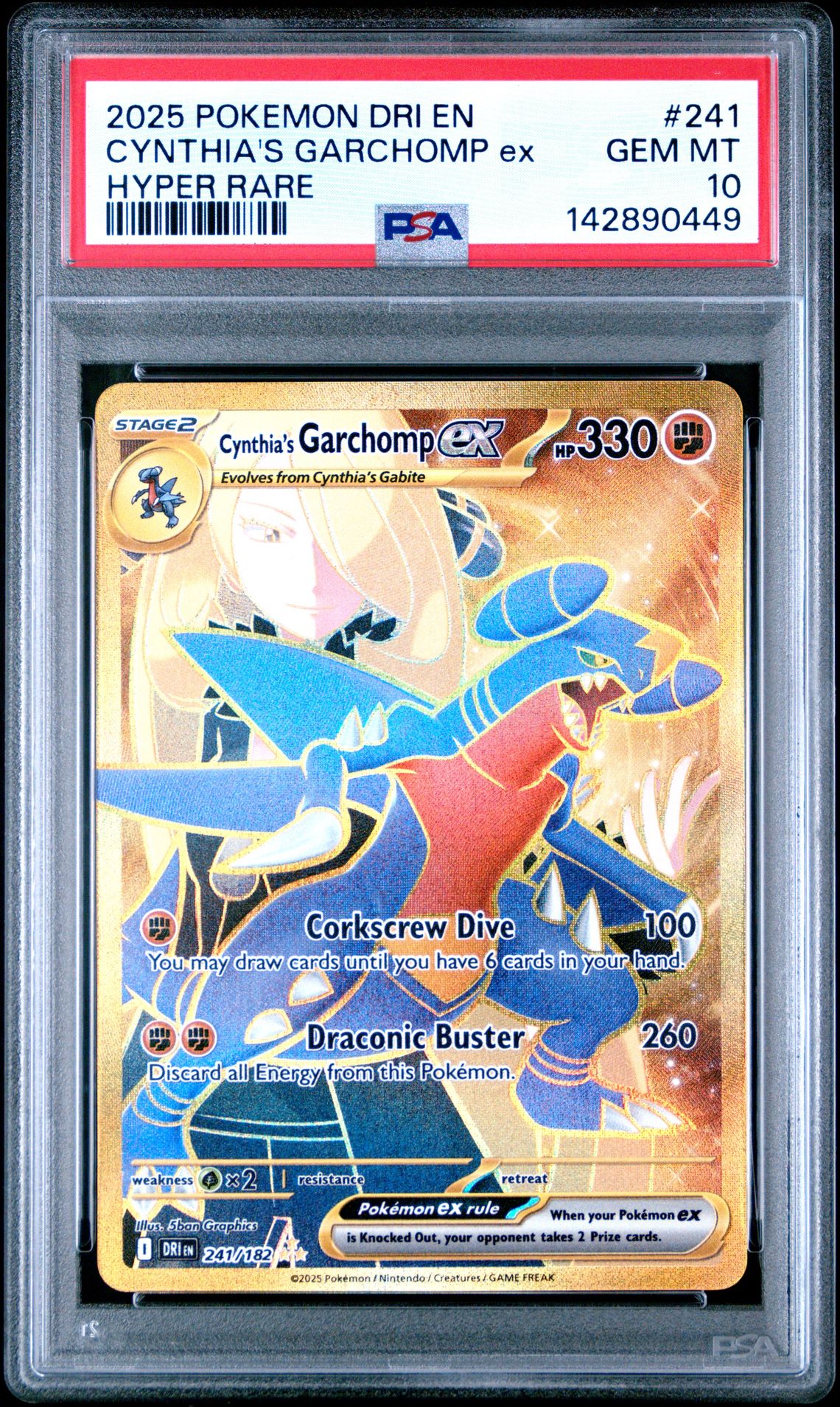 2025 POKEMON DRI EN-DESTINED RIVALS CYNTHIA'S GARCHOMP ex HYPER RARE 241 GEM MT 10 front