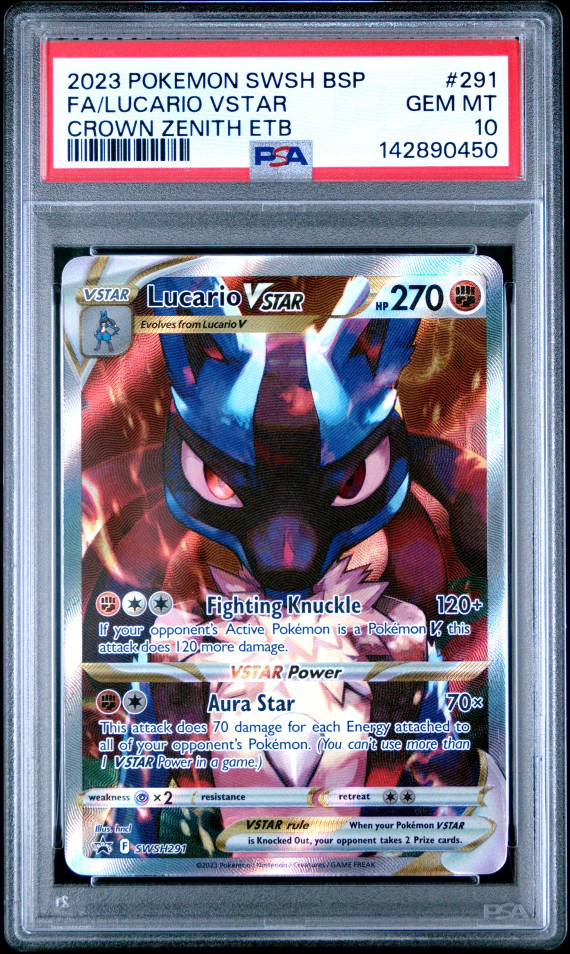2023 Pokemon Swsh Black Star Promo Fa/Lucario Vstar #291 (Crown Zenith Etb) Gem Mt 10 front
