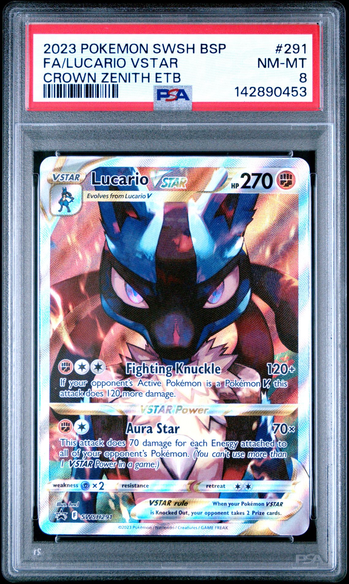 2023 Pokemon Swsh Black Star Promo Fa/Lucario Vstar #291 (Crown Zenith Etb) Nm-Mt 8 front