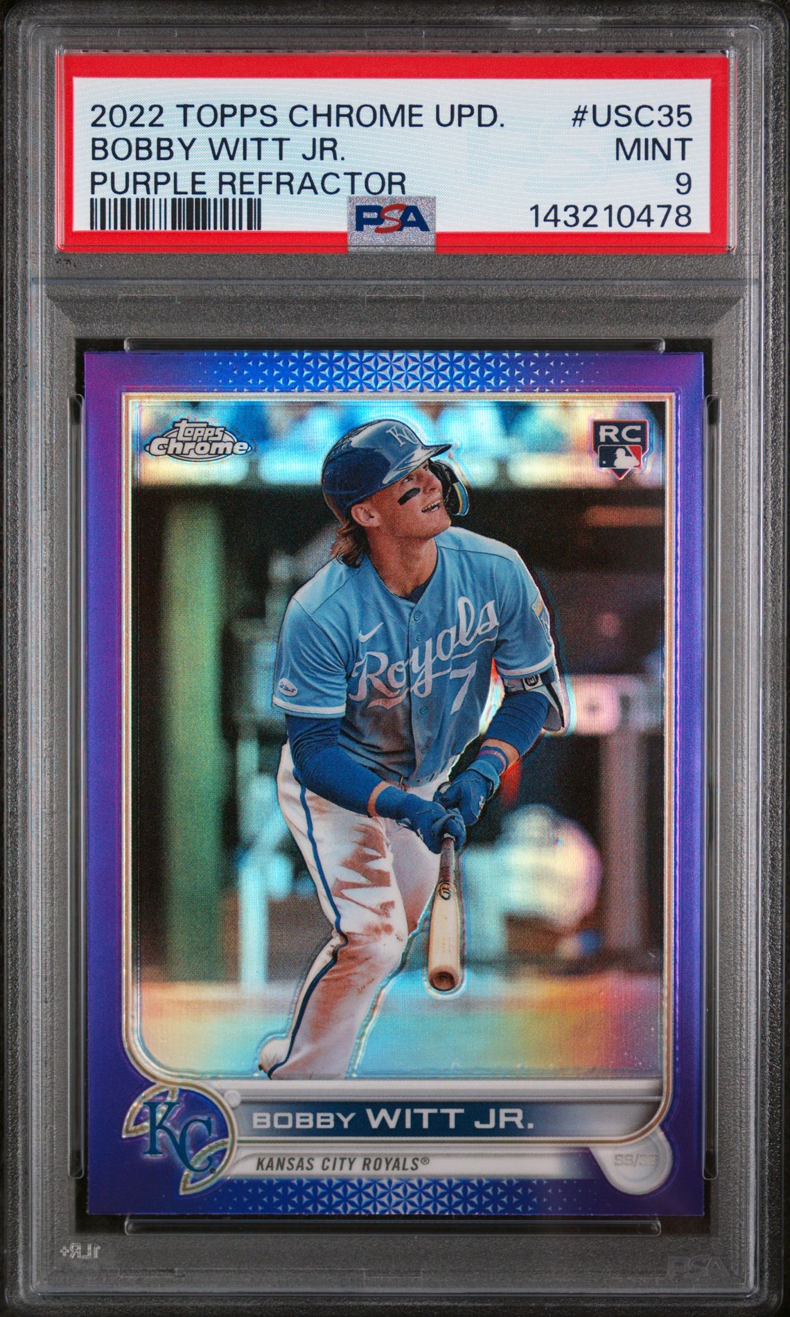 2022 Topps TOPPS CHROME UPDATE PURPLE REFRACTOR #USC35 Bobby Witt Jr. front