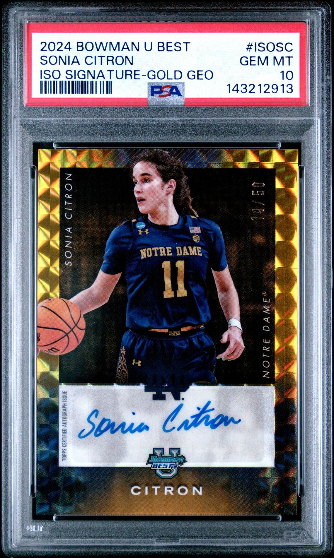 2024 Bowman University Best Iso Signatures Sonia Citron #Isosc (Iso Signature-Gold Geo) Gem Mt 10 front