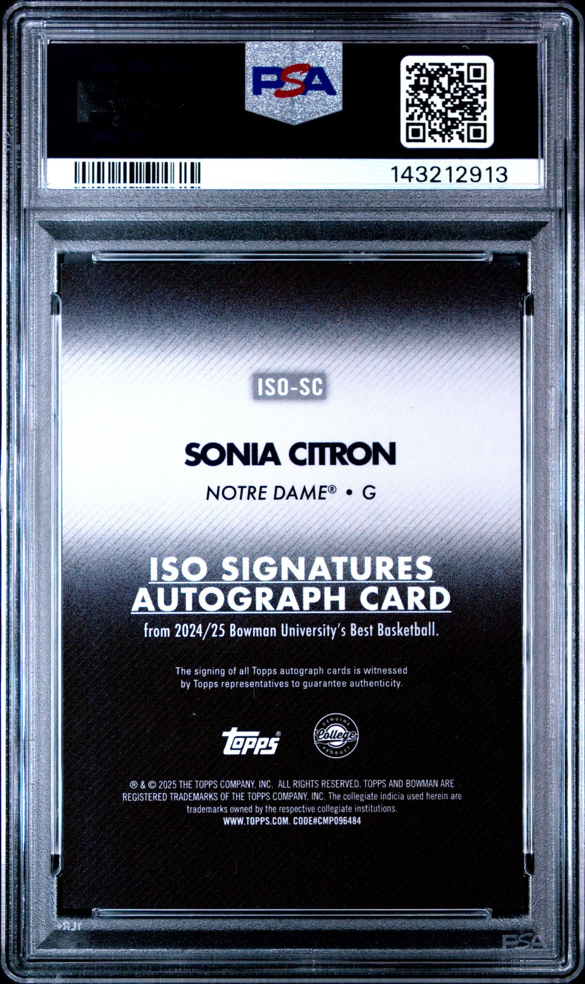 2024 Bowman University Best Iso Signatures Sonia Citron #Isosc (Iso Signature-Gold Geo) Gem Mt 10 back