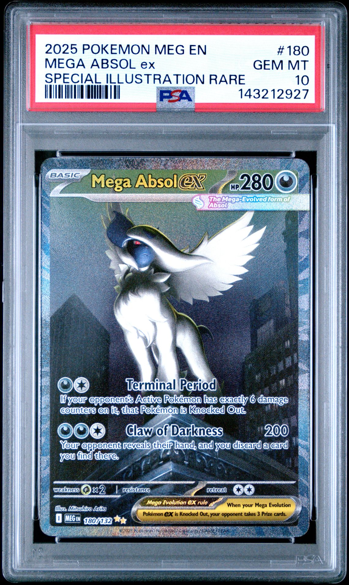 2025 Pokemon Meg En-Mega Evolution Mega Absol Ex #180 (Special Illustration Rare) Gem Mt 10 front