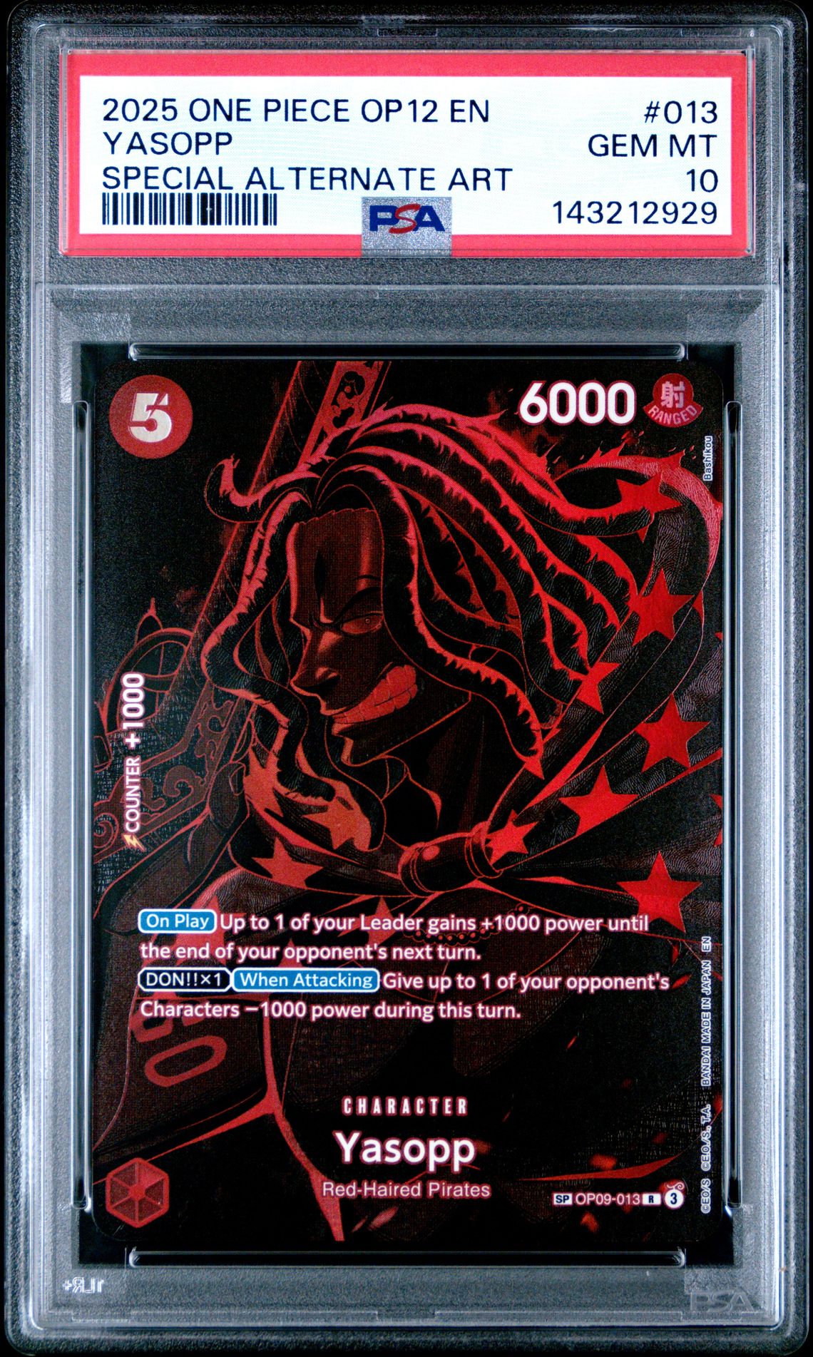 2025 One Piece Op12-Legacy Of The Master Yasopp #013 (Special Alternate Art) Gem Mt 10 front