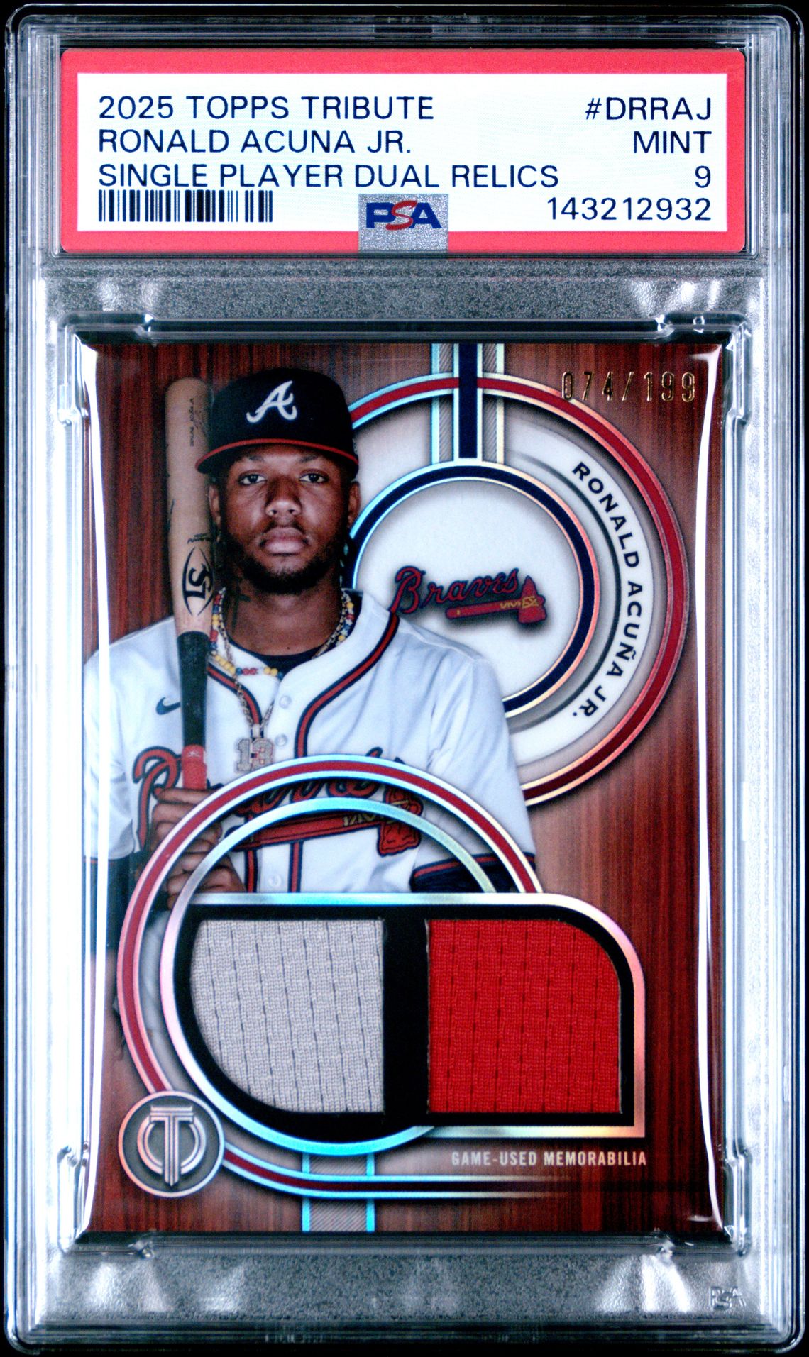 2025 Topps Tribute Single-Player Dual Relics Ronald Acuna Jr. #Drraj Mint 9 front