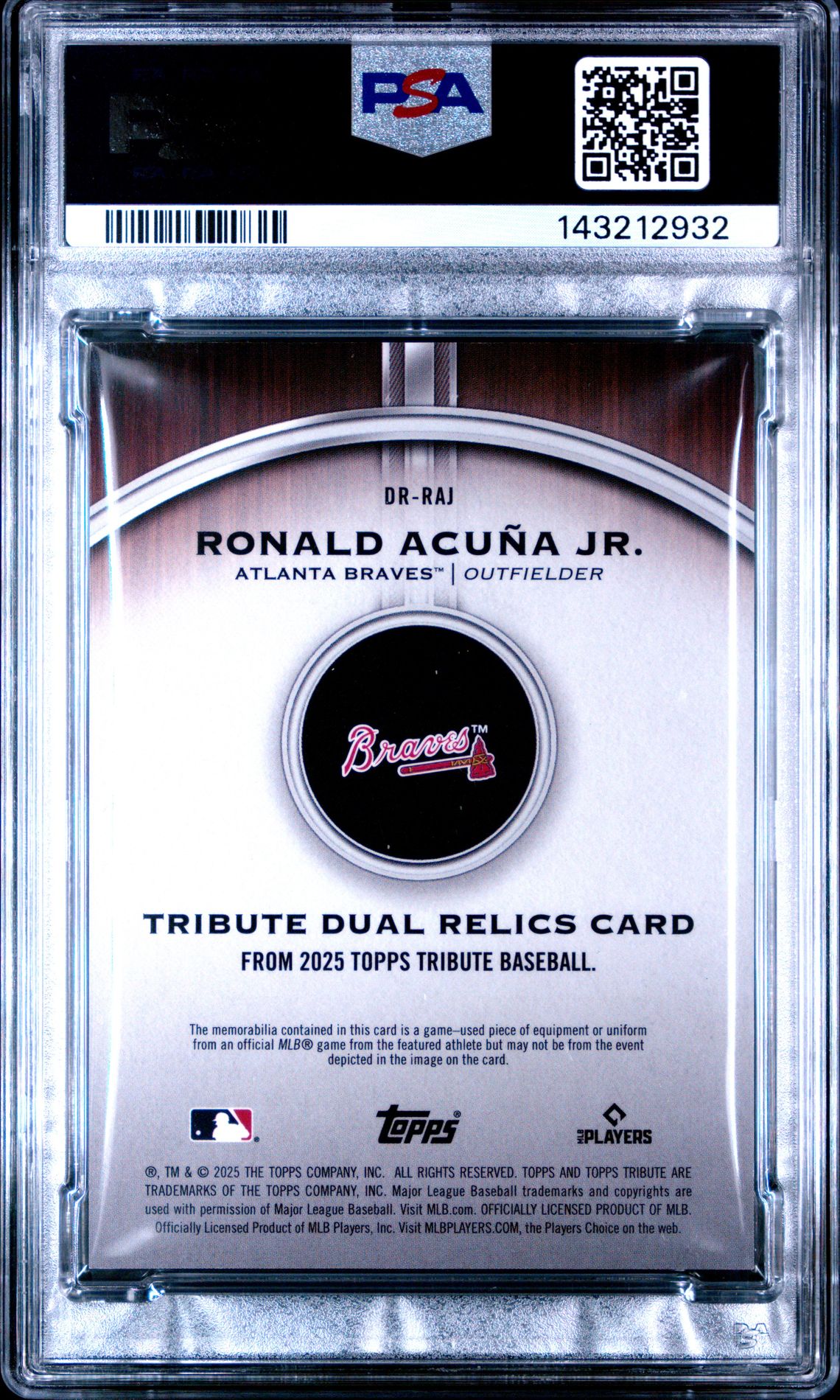 2025 Topps Tribute Single-Player Dual Relics Ronald Acuna Jr. #Drraj Mint 9 back