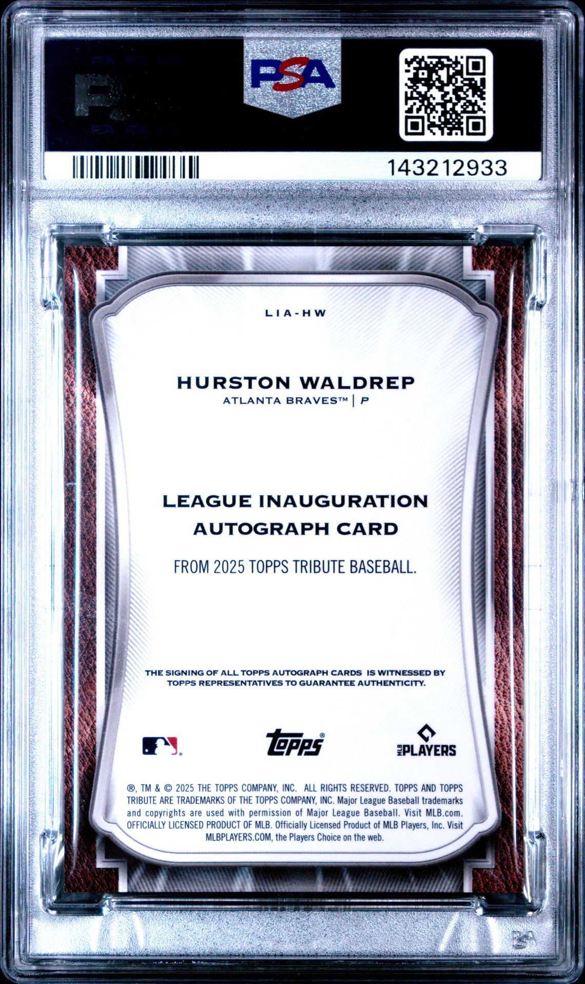 2025 Topps Tribute League Inauguration Autographs Hurston Waldrep #Liahw Mint 9 back