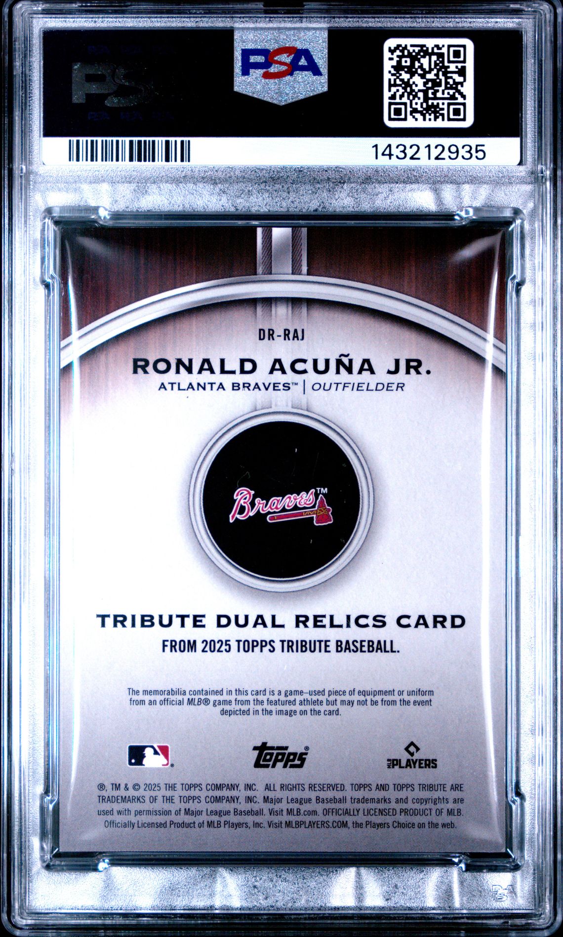 2025 Topps Tribute Single-Player Dual Relics Ronald Acuna Jr. #Drraj (Single Player Dual Rl-Blue) Mint 9 back