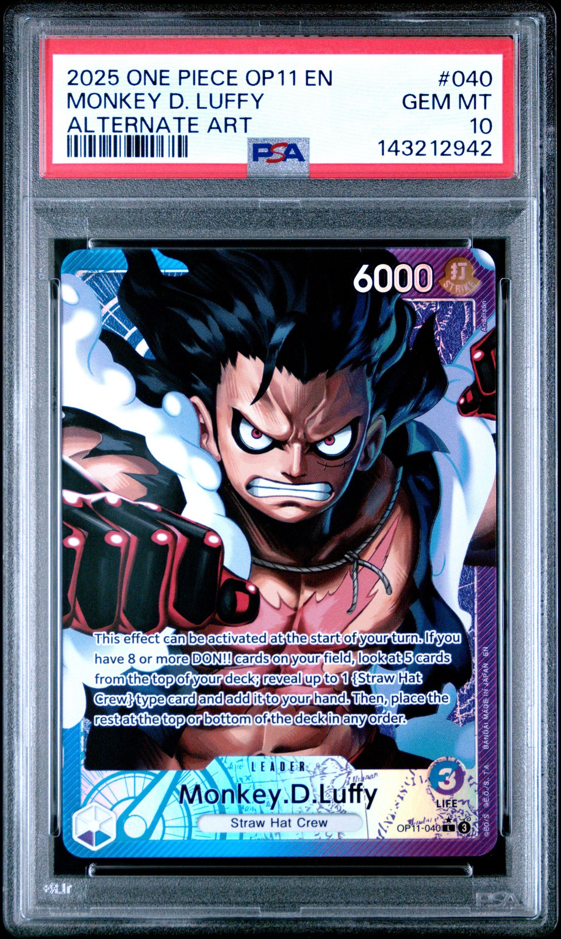 2025 One Piece Op11-A Fist Of Divine Speed Monkey D. Luffy #040 (Alternate Art) Gem Mt 10 front