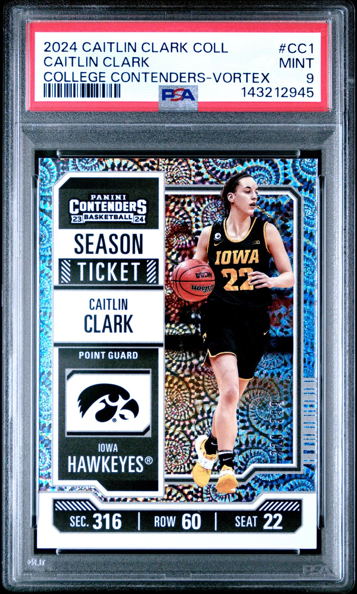 2024 Panini Caitlin Clark Collection College Contenders Caitlin Clark #Cc1 (College Contenders-Vortex) Mint 9 front