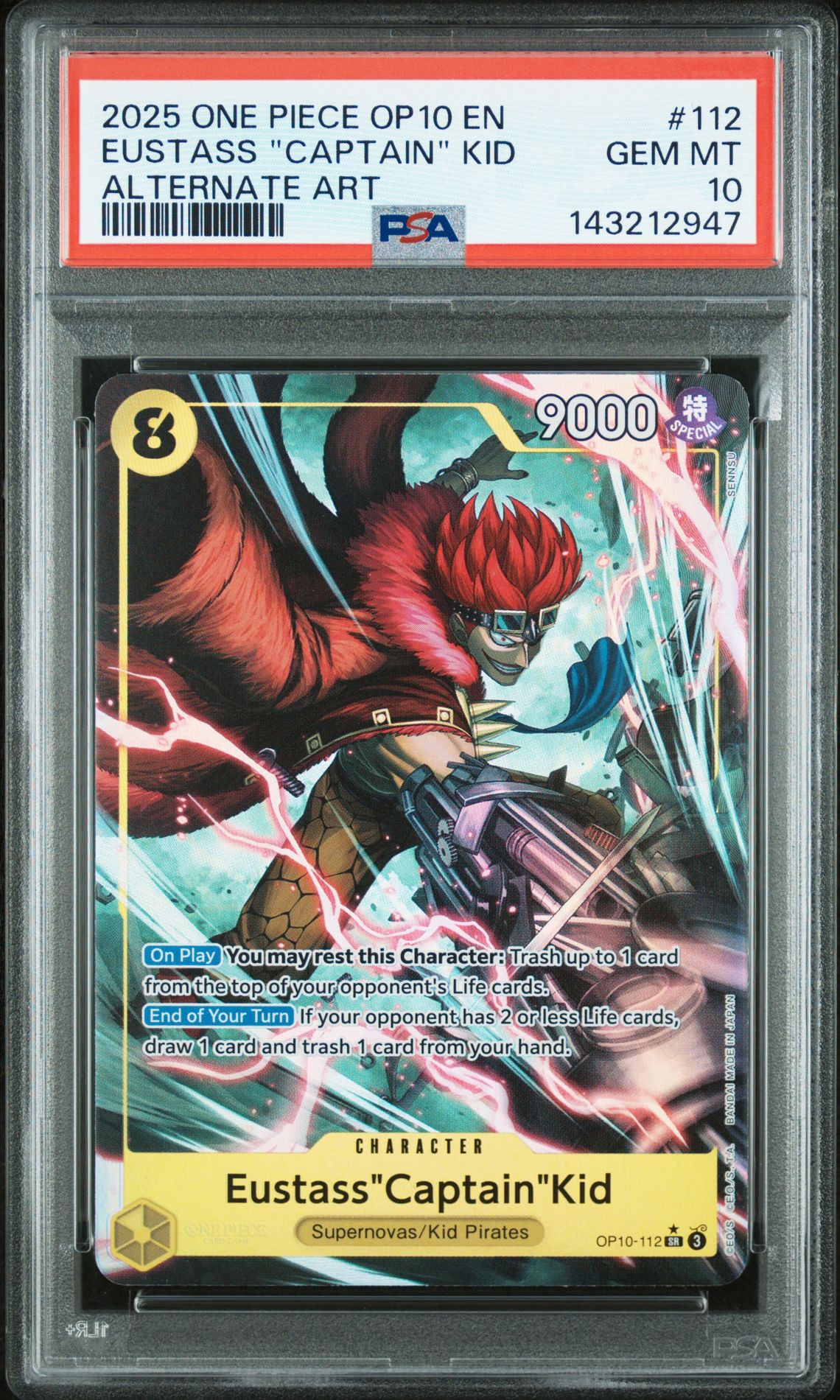 2025 One Piece Op10-Royal Blood Eustass "Captain" Kid #112 (Alternate Art) Gem Mt 10 front