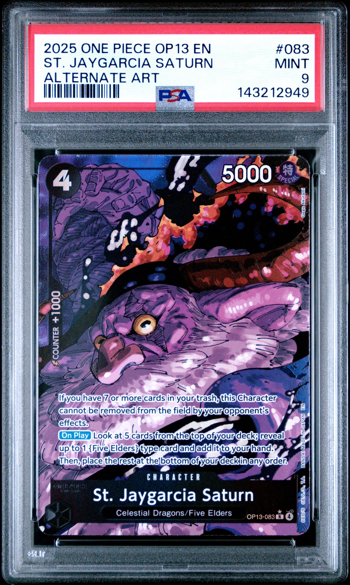 2025 One Piece Op13-Carrying On His Will St. Jaygarcia Saturn #083 (Alternate Art) Mint 9 front