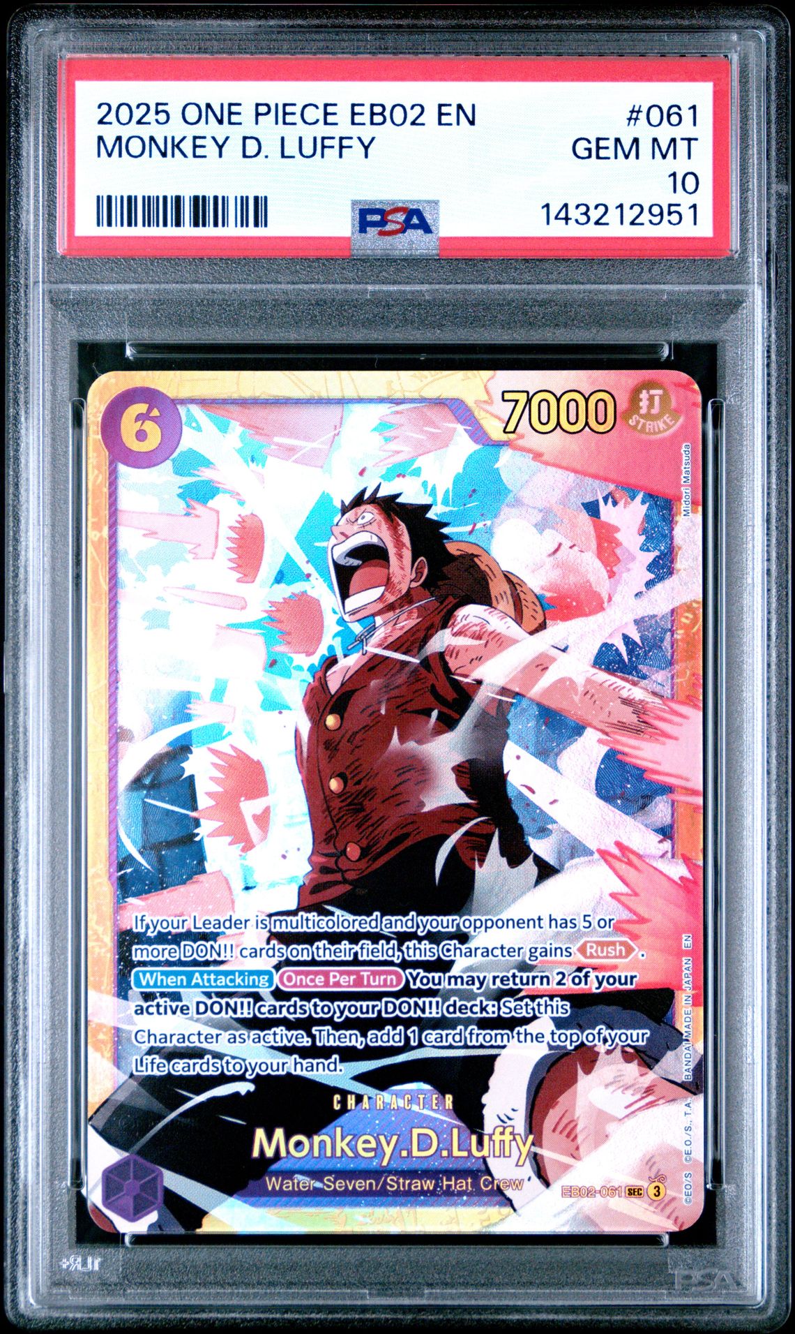 2025 One Piece Eb02-Extra Booster -Anime 25Th Collection- Monkey D. Luffy #061 Gem Mt 10 front
