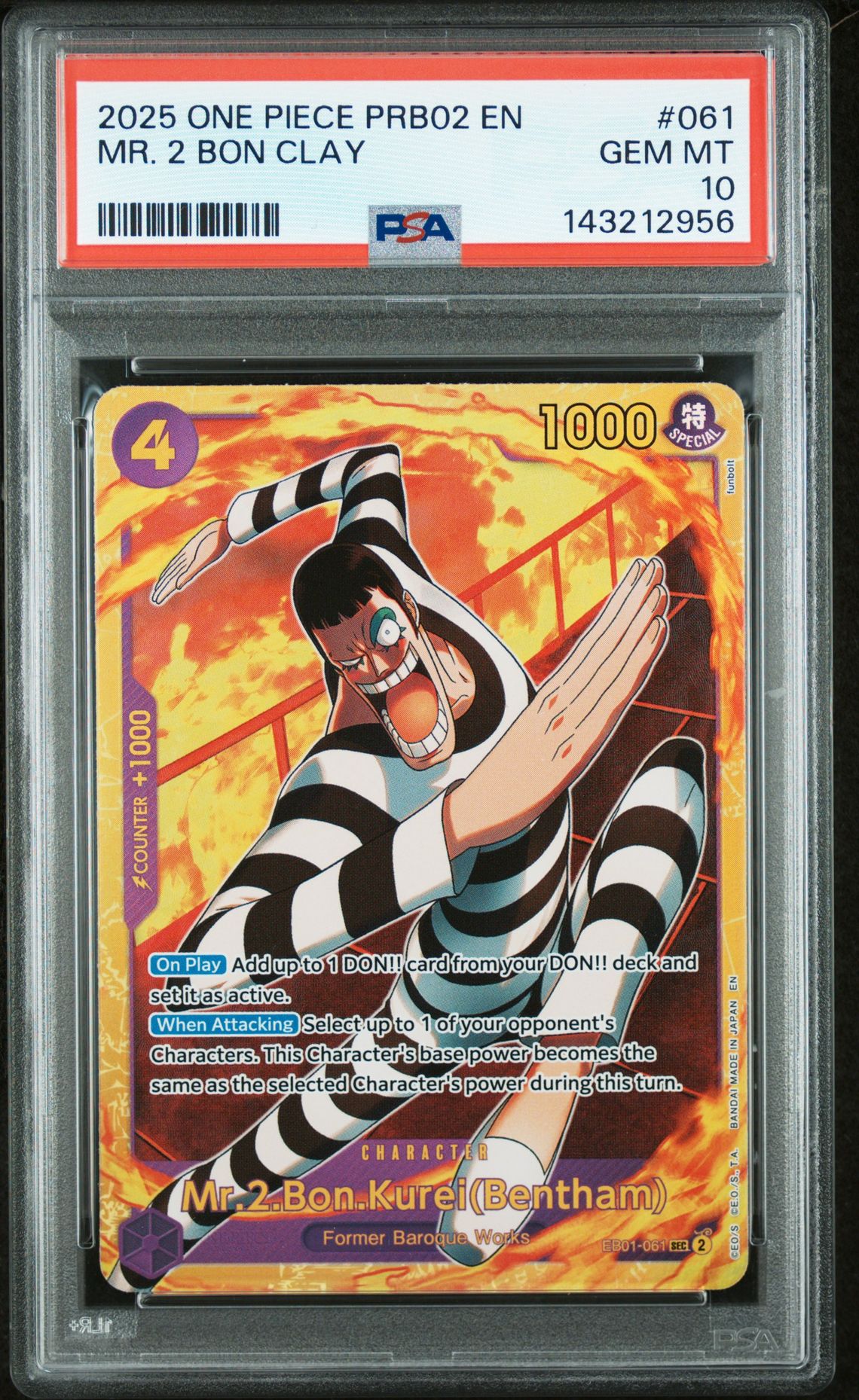 2025 One Piece Prb02-Premium Booster -One Piece Card The Best- Vol.2 Mr. 2 Bon Clay #061 Gem Mt 10 front