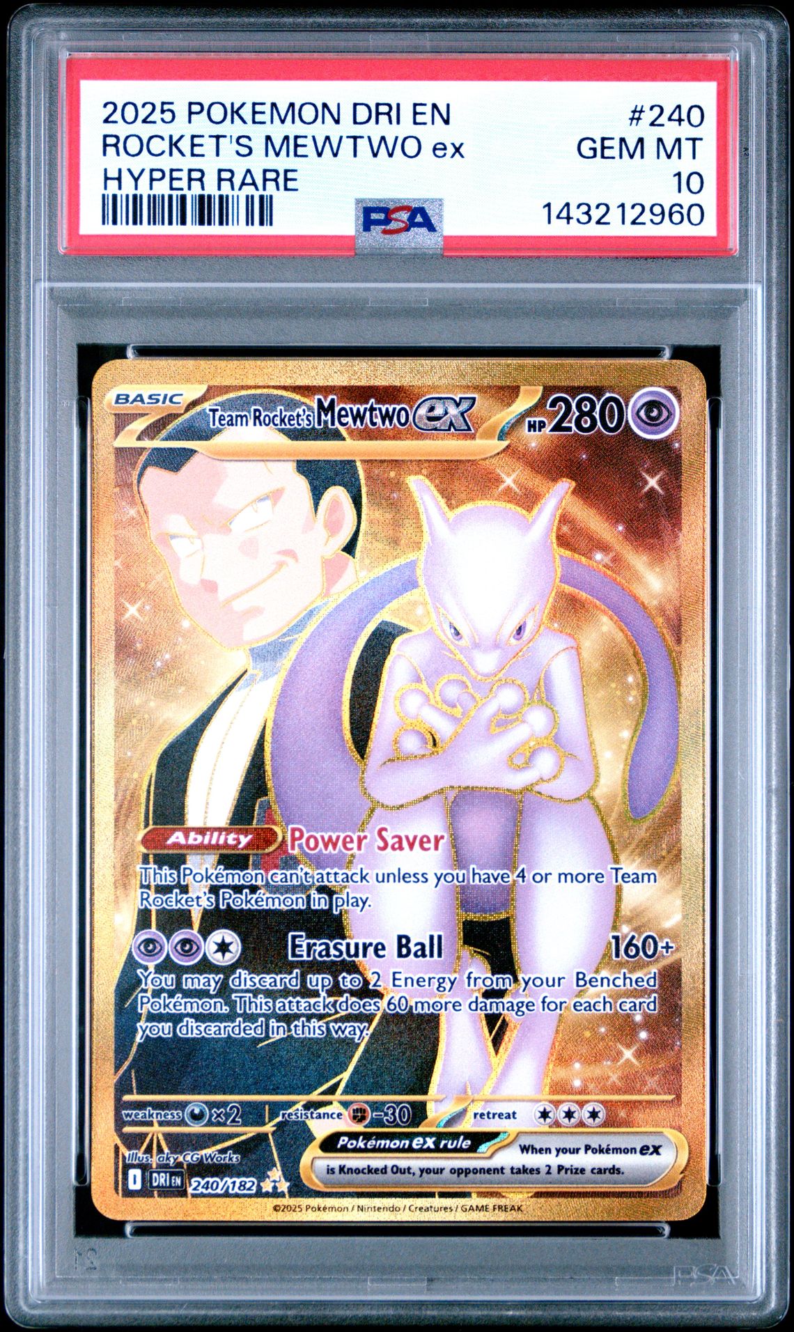 2025 Pokemon Dri En-Destined Rivals Rocket's Mewtwo Ex #240 (Hyper Rare) Gem Mt 10 front