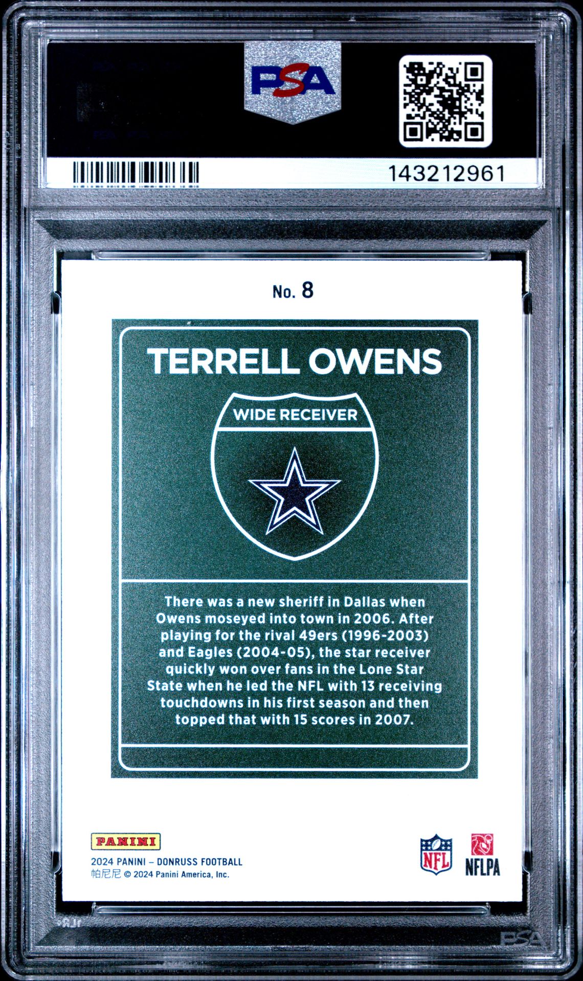 2024 Panini Donruss Downtown! Terrell Owens #8 Gem Mt 10 back
