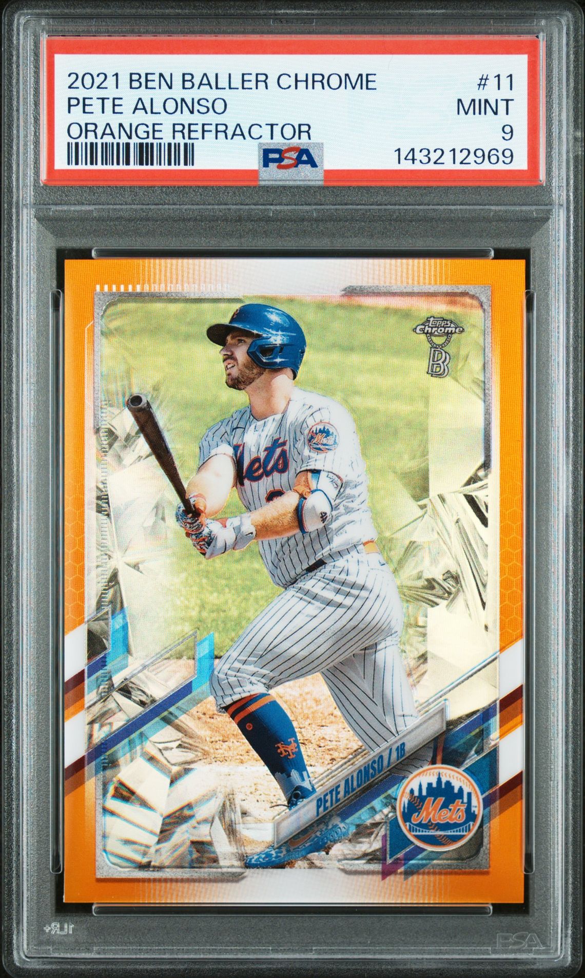 2021 Topps Chrome Ben Baller Pete Alonso #11 (Orange Refractor) Mint 9 front