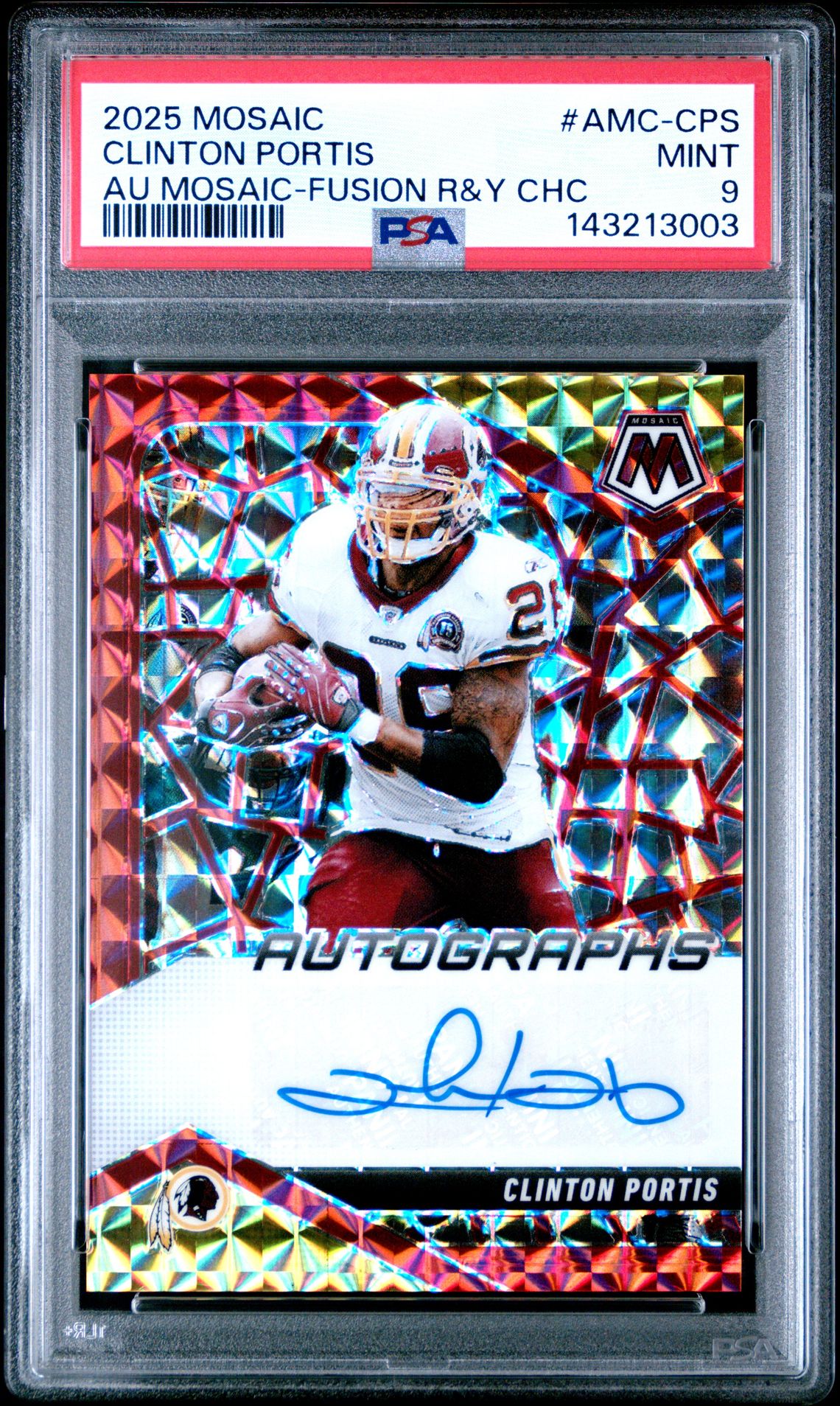 2025 Panini Mosaic Autographs Mosaic Clinton Portis #Amc-Cps (Au Mosaic-Fusion R&Y Chc) Mint 9 front