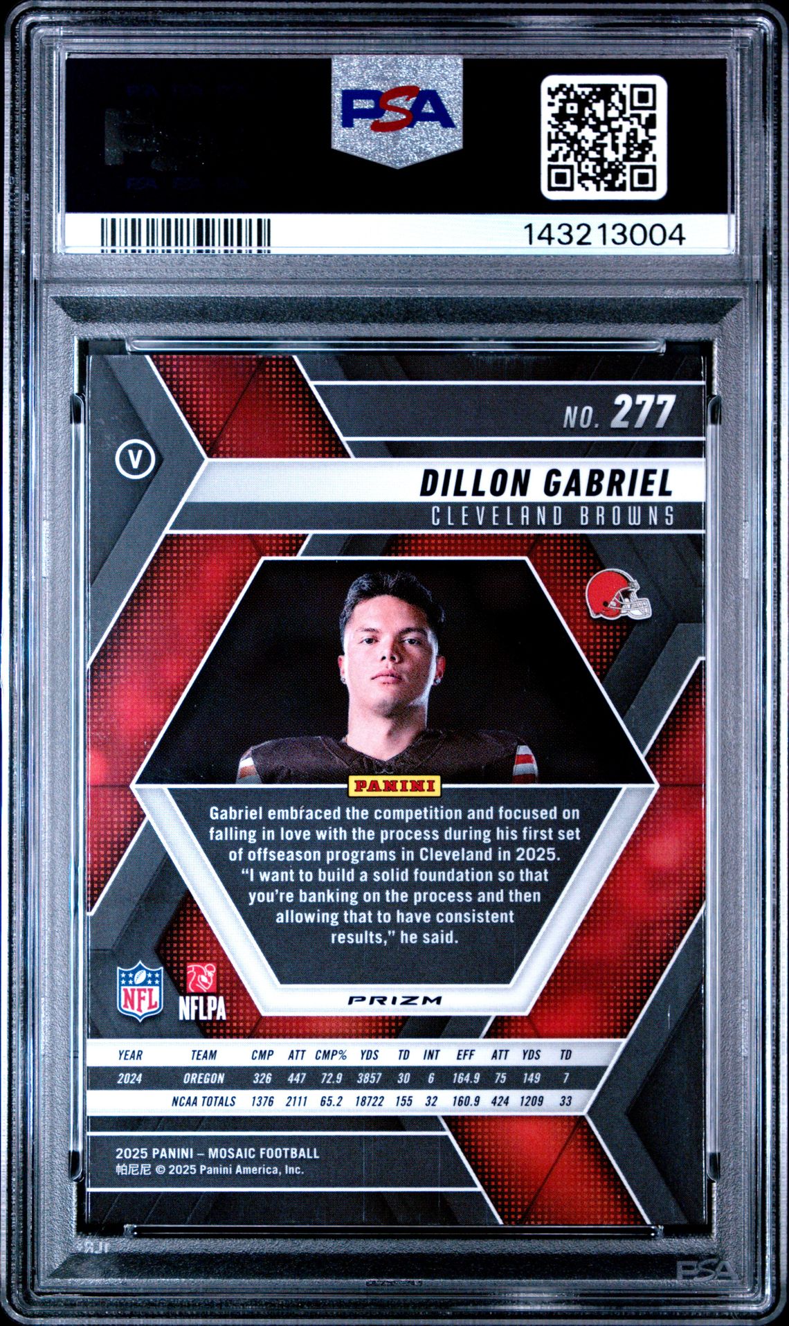 2025 Panini Mosaic Dillon Gabriel #277 (Mosaic) Gem Mt 10 back