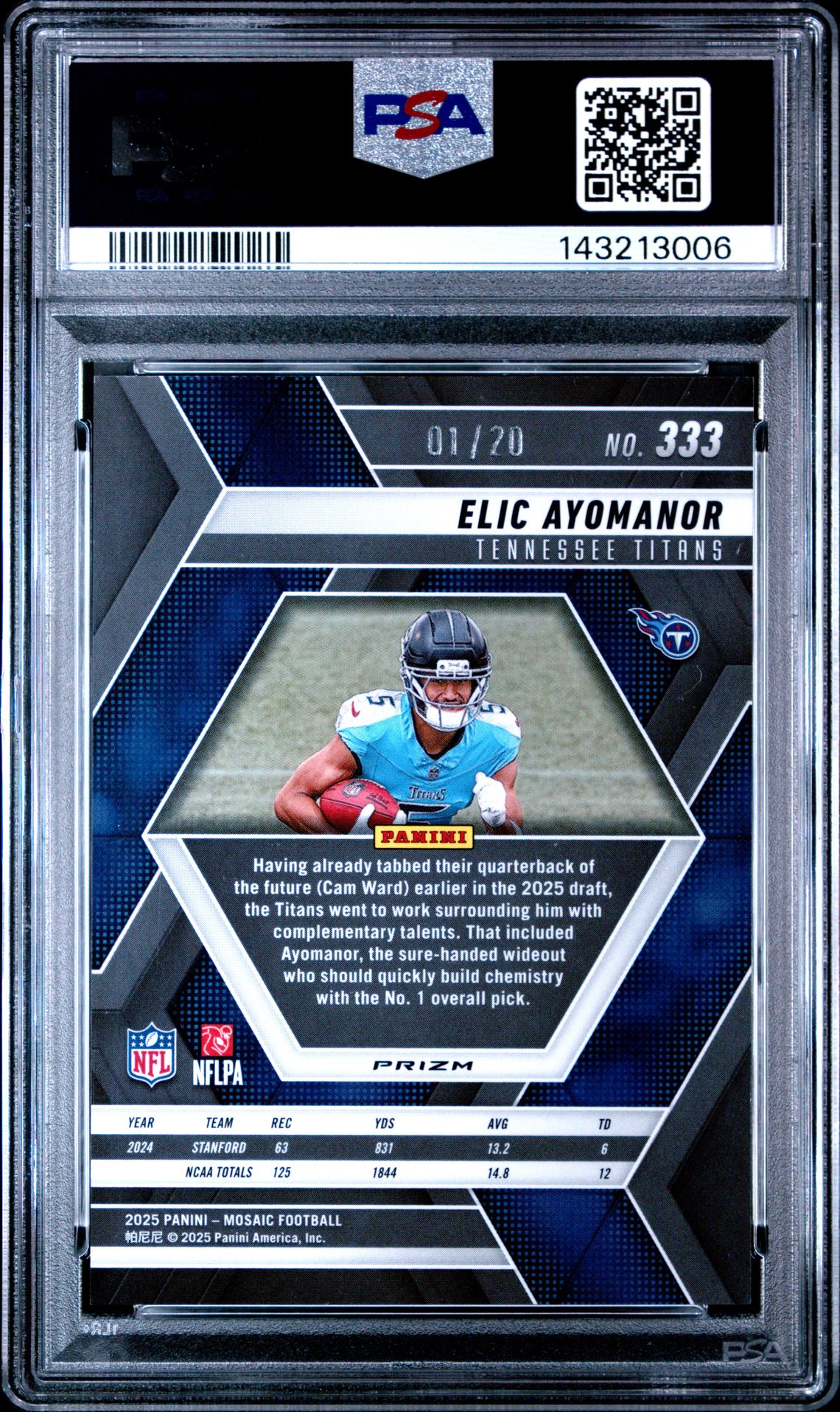 2025 Panini Mosaic Elic Ayomanor #333 (Cherry Blossom Choice) Gem Mt 10 back