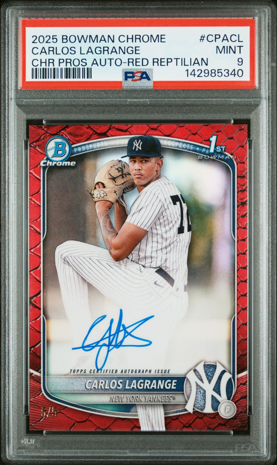 2025 Bowman Chrome BOWMAN CHROME PROSPECT AUTOGRAPHS CHR PROS AUTO-RED REPTILIAN #CPACL Carlos Lagrange front
