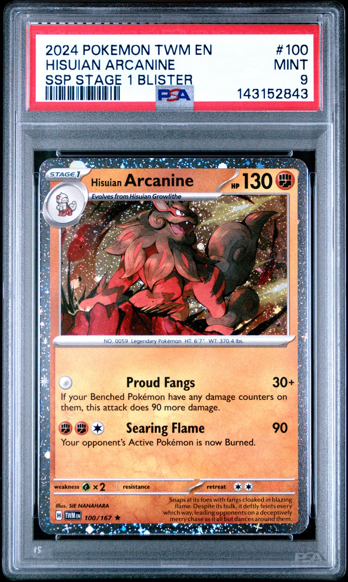 2024 Pokemon POKEMON TWM EN-TWILIGHT MASQUERADE SSP STAGE 1 BLISTER #100 Hisuian Arcanine front