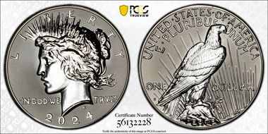 2024-S $1 Peace Dollar Rev PR Two-Coin Reverse Proof Set PR70